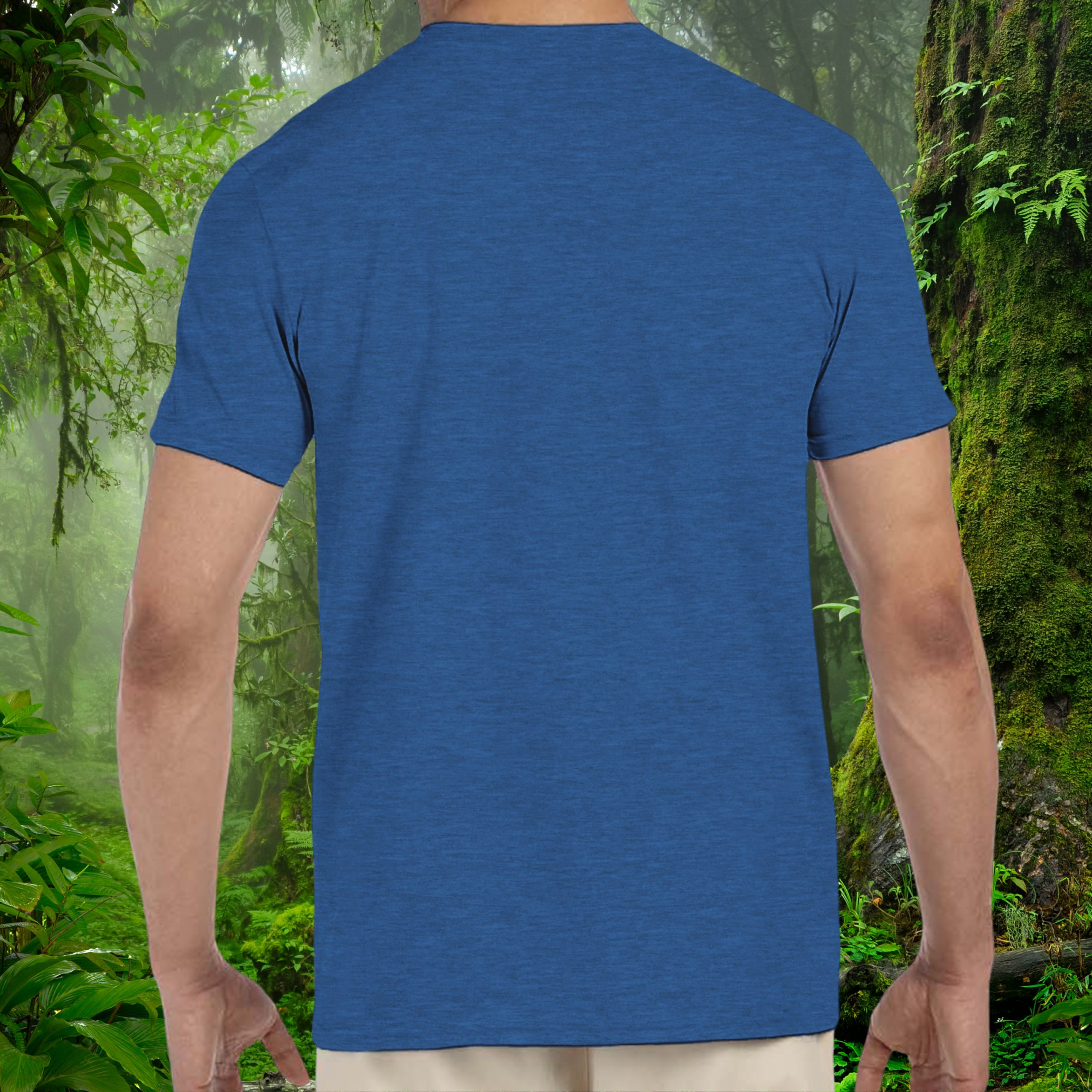 Back view of the heather royal Crested Gecko shirt from the Life is better Collection