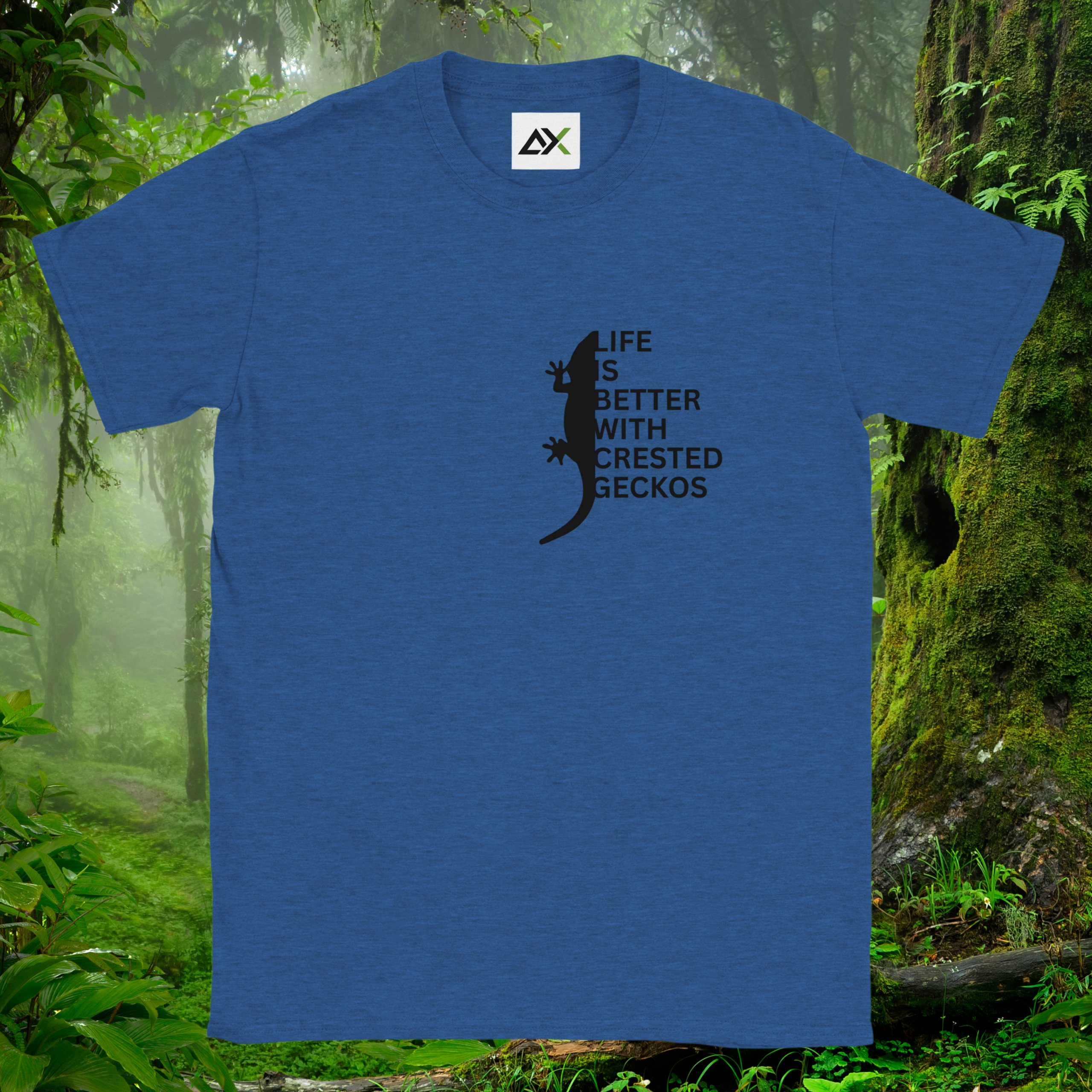 Heather royal Crested Gecko shirt from the Life is better Collection