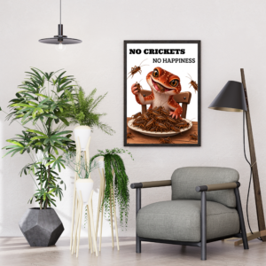 Poster – No Crickets No Happiness – gecko – example 1 Funny gecko eating crickets – No Crickets No Happiness reptile poster