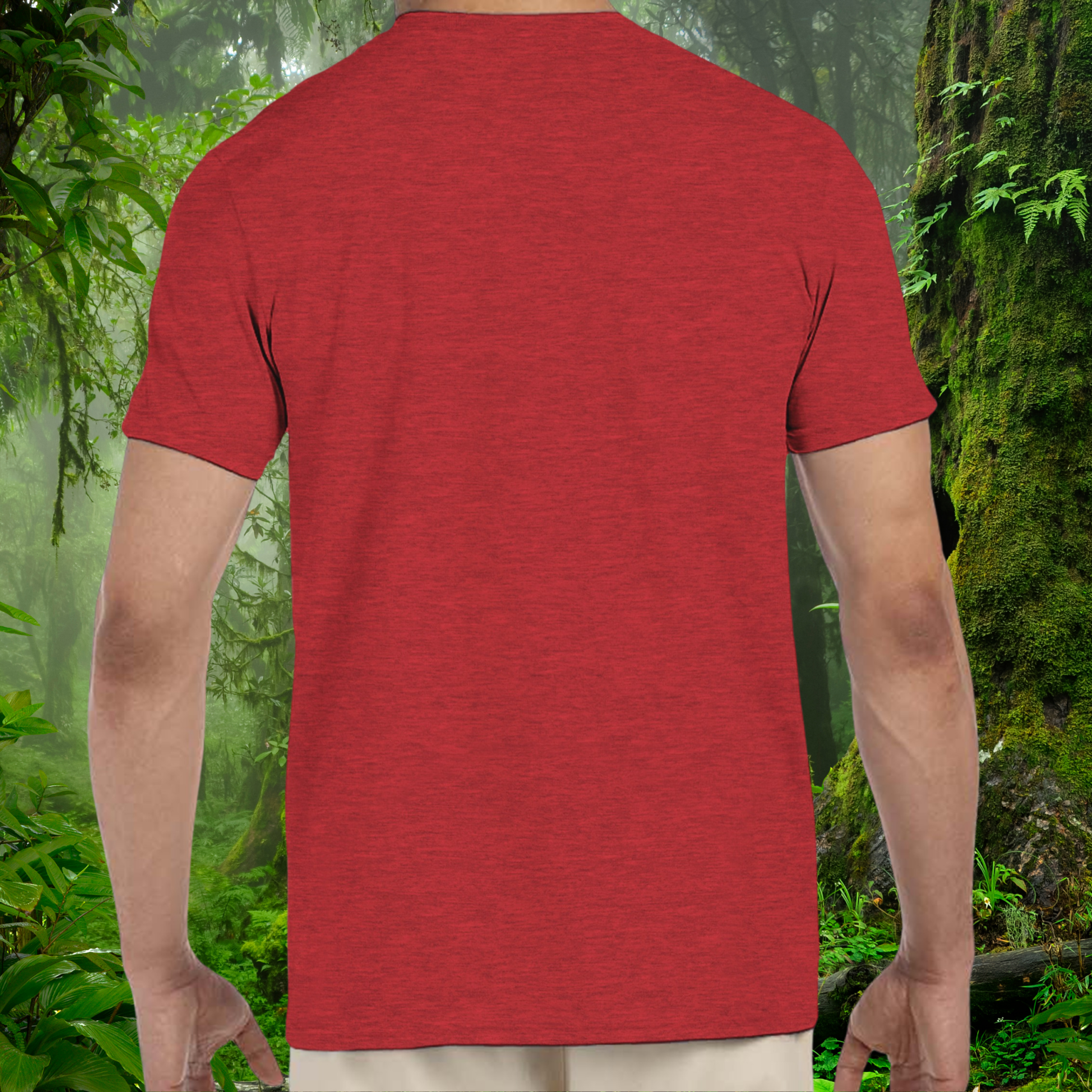 Back view of the heather red Crested Gecko shirt from the Life is better Collection