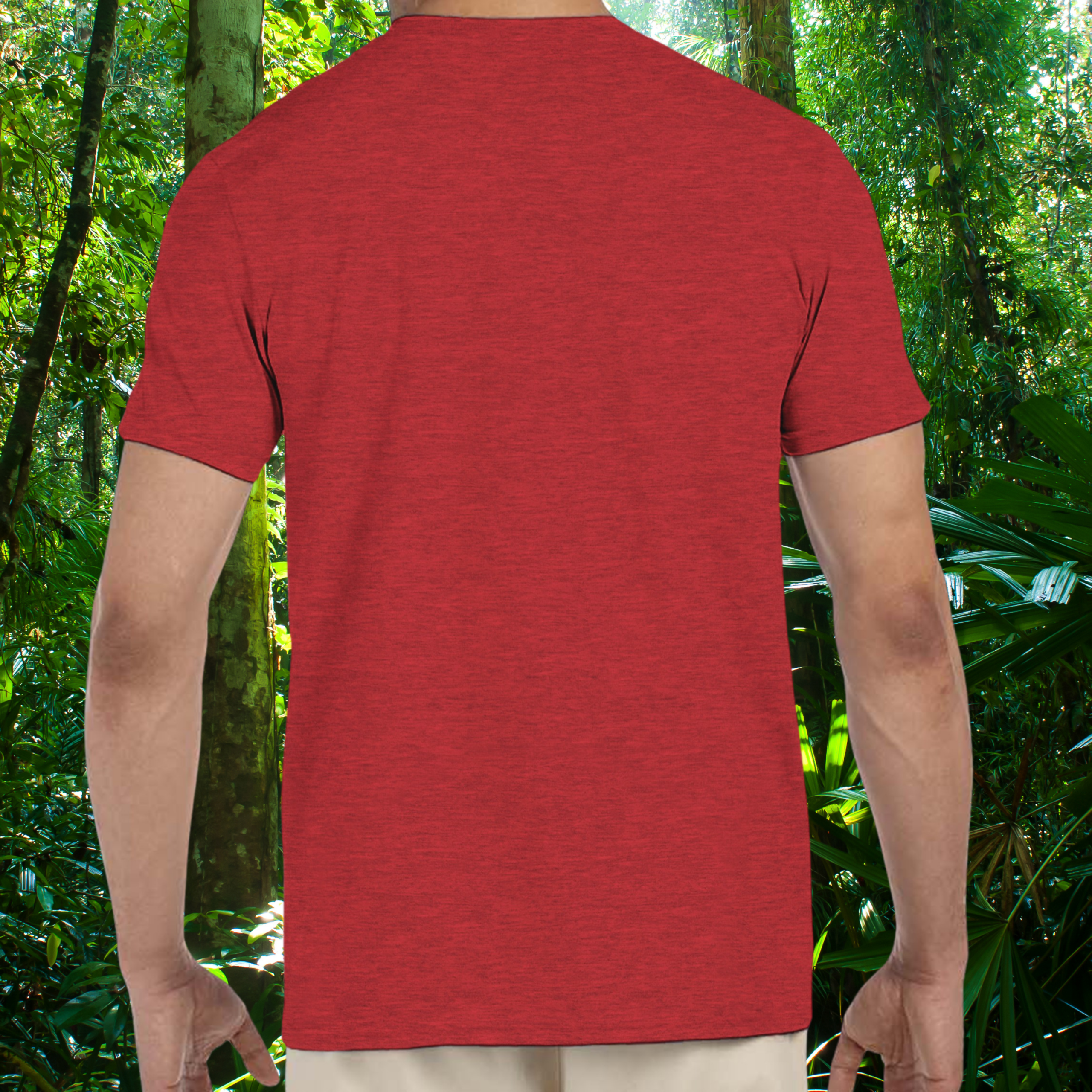 Back view of the heather red Frog shirt from the Life is better Collection