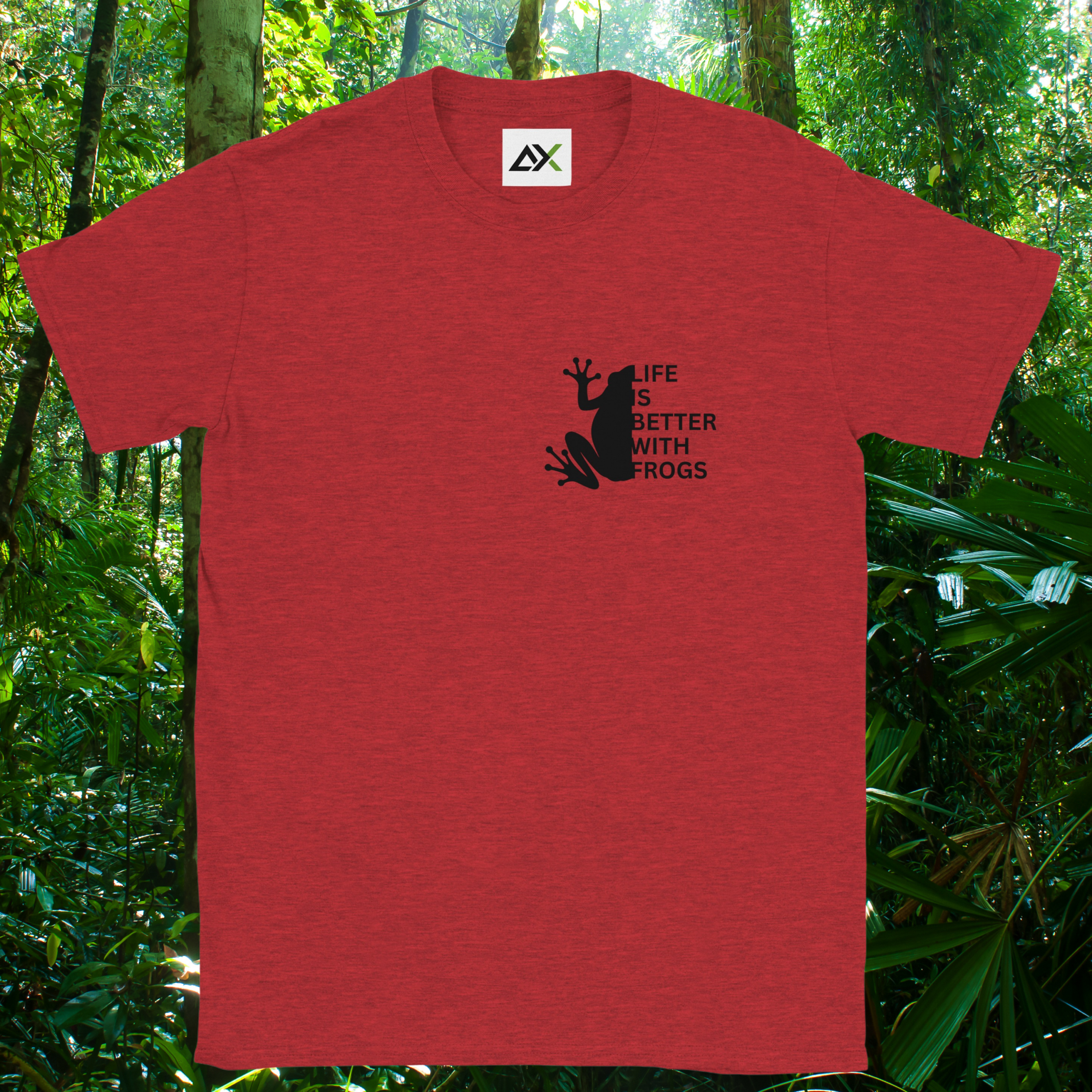 Heather red Frog shirt from the Life is better Collection