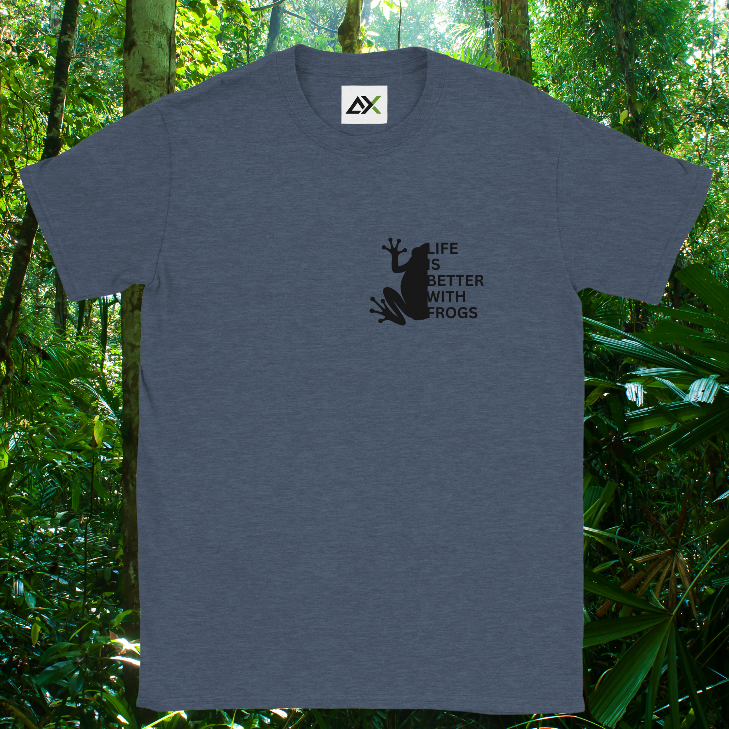 Heather navy Frog shirt from the Life is better Collection