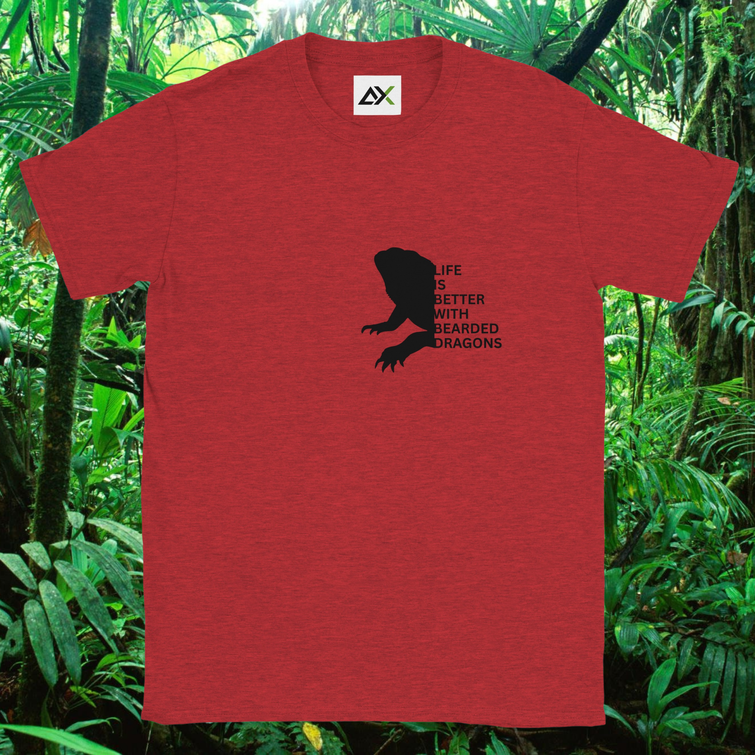 Heather red Bearded Dragons shirt from the Life is better Collection