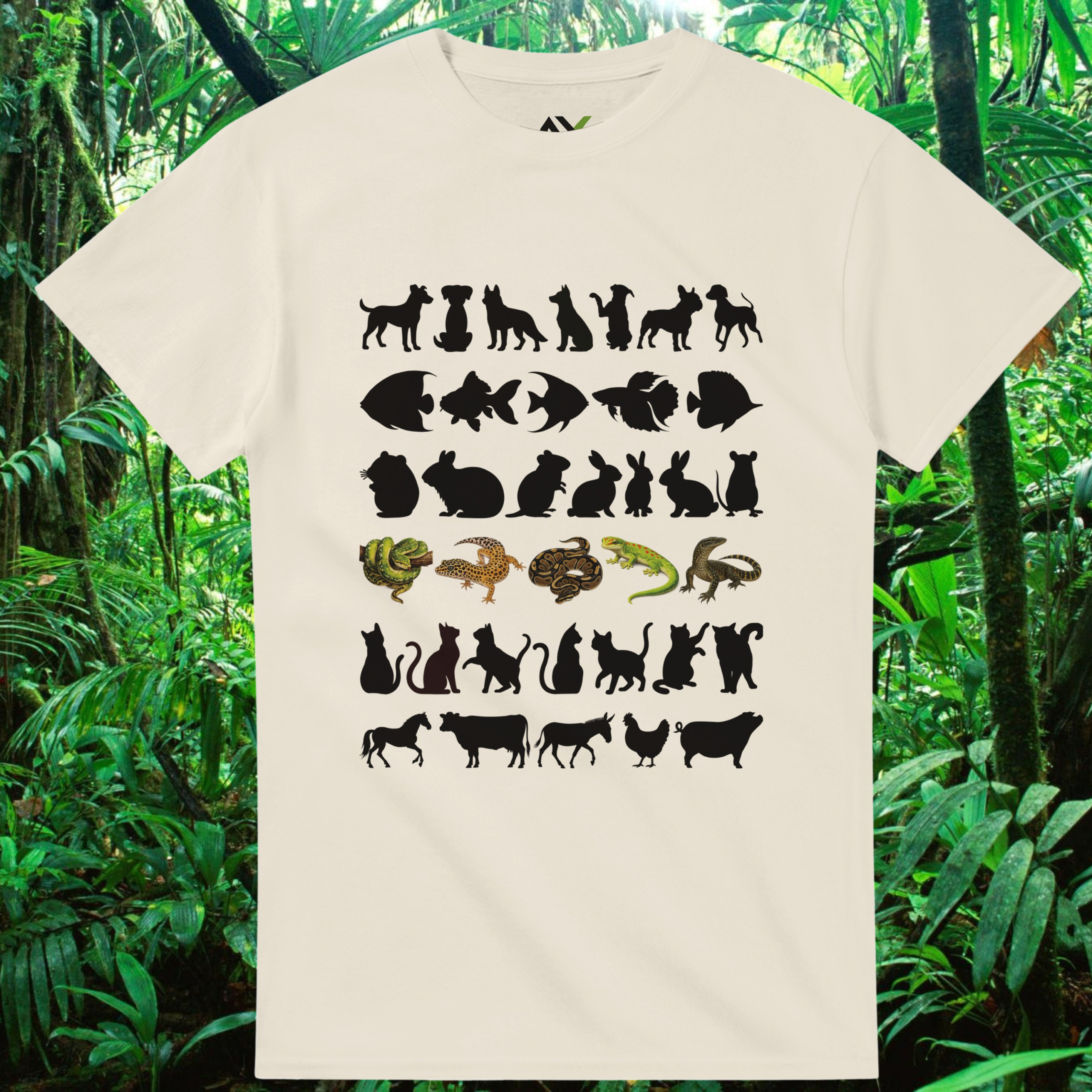 Natural Not Your Average Pet shirt with diverse animal design