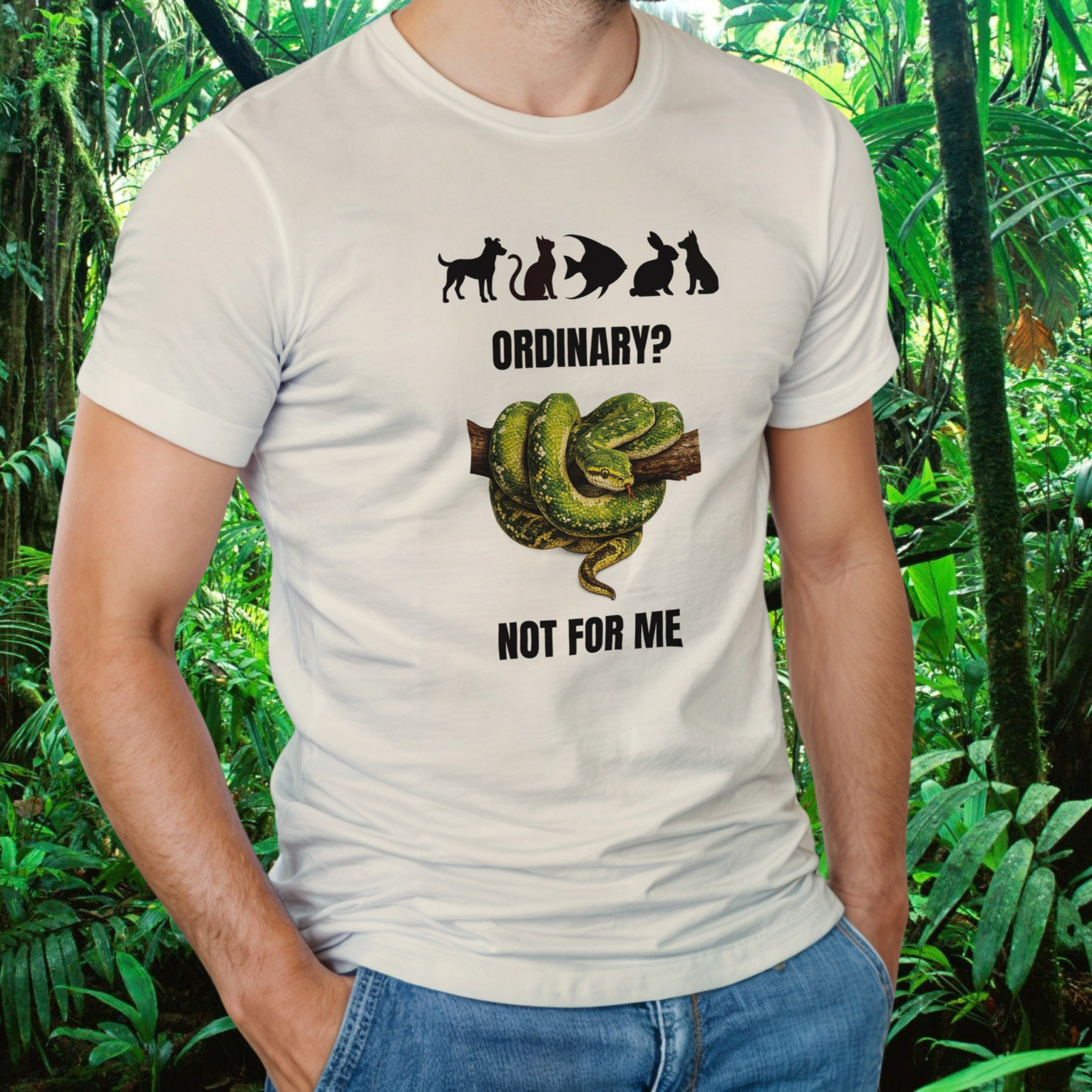 Man wearing a natural snake shirt from the Be different Collection