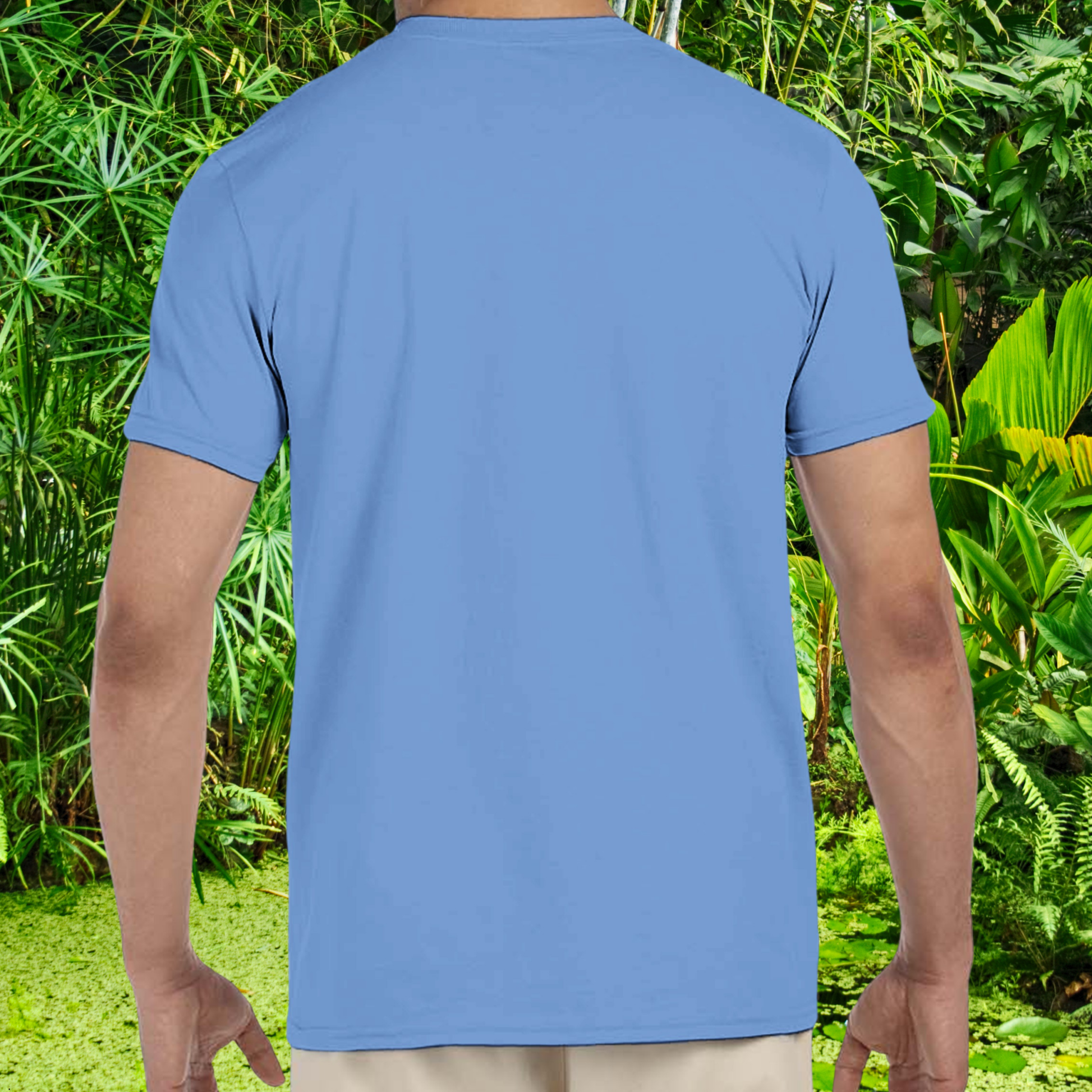 Back view of the Carolina blue Reptile shirt from the Life is better Collection
