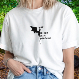Life is better Collection – Dragons Shirt – White – Woman Woman wearing a white Dragons shirt from the Life is better Collection