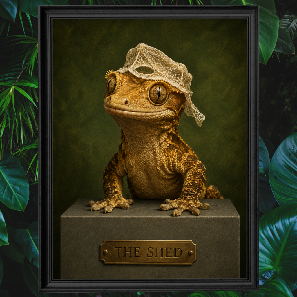 crested gecko shedding its skin – The Shed reptile poster
