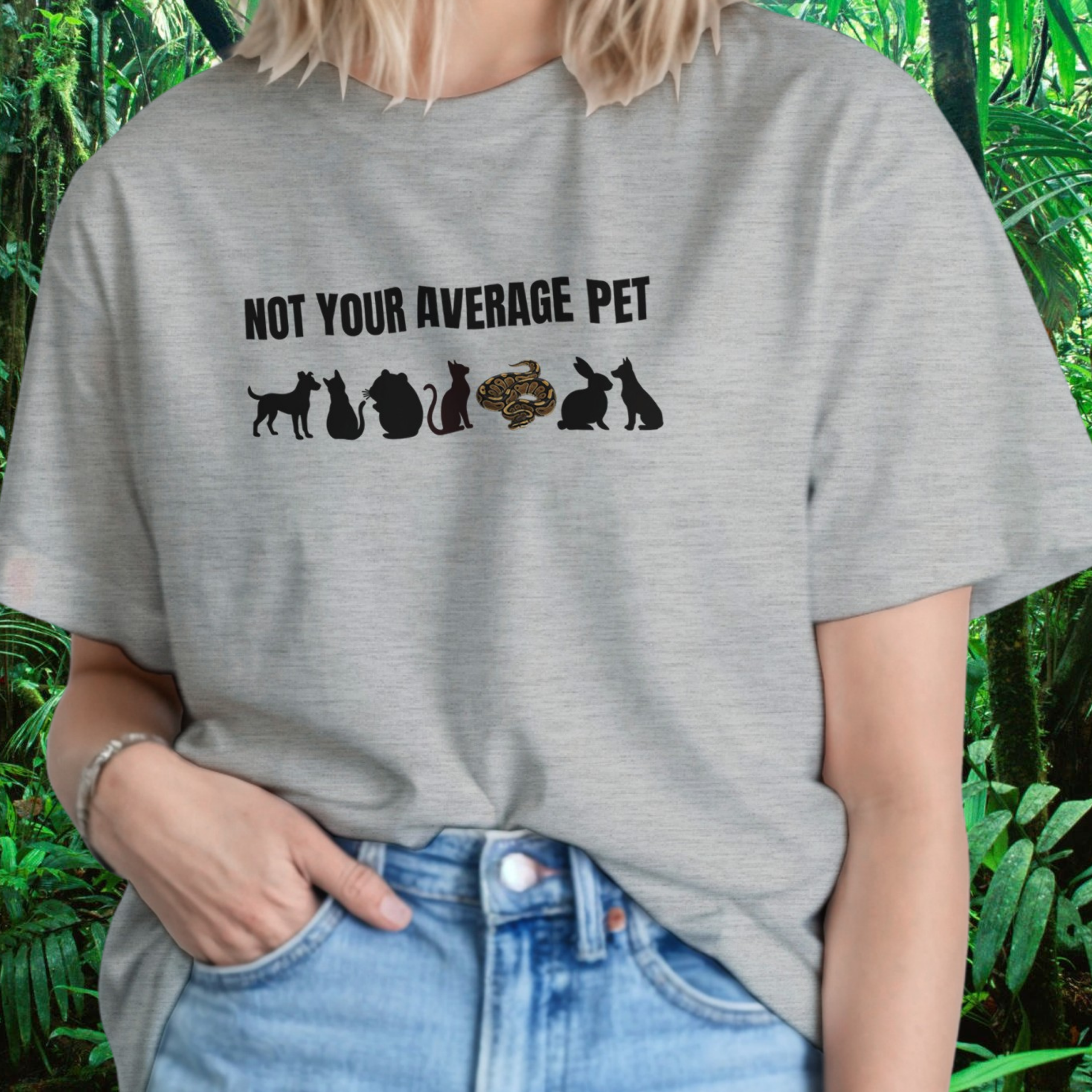 oman wearing an ash Not Your Average Pet Ball Python shirt