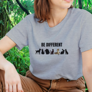 Woman wearing an ash Be Different Snake shirt