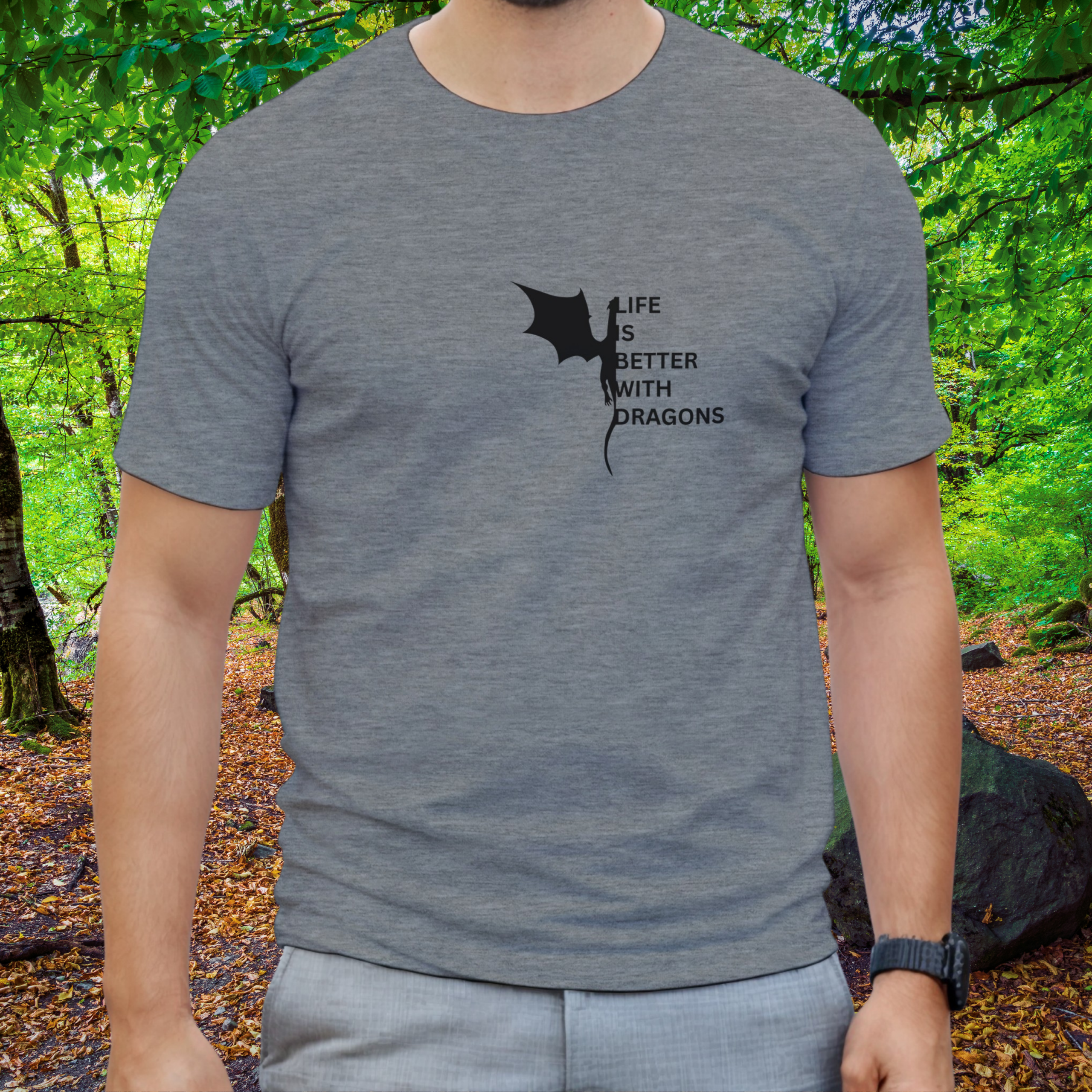 Man wearing a sport grey Dragons shirt from the Life is better Collection