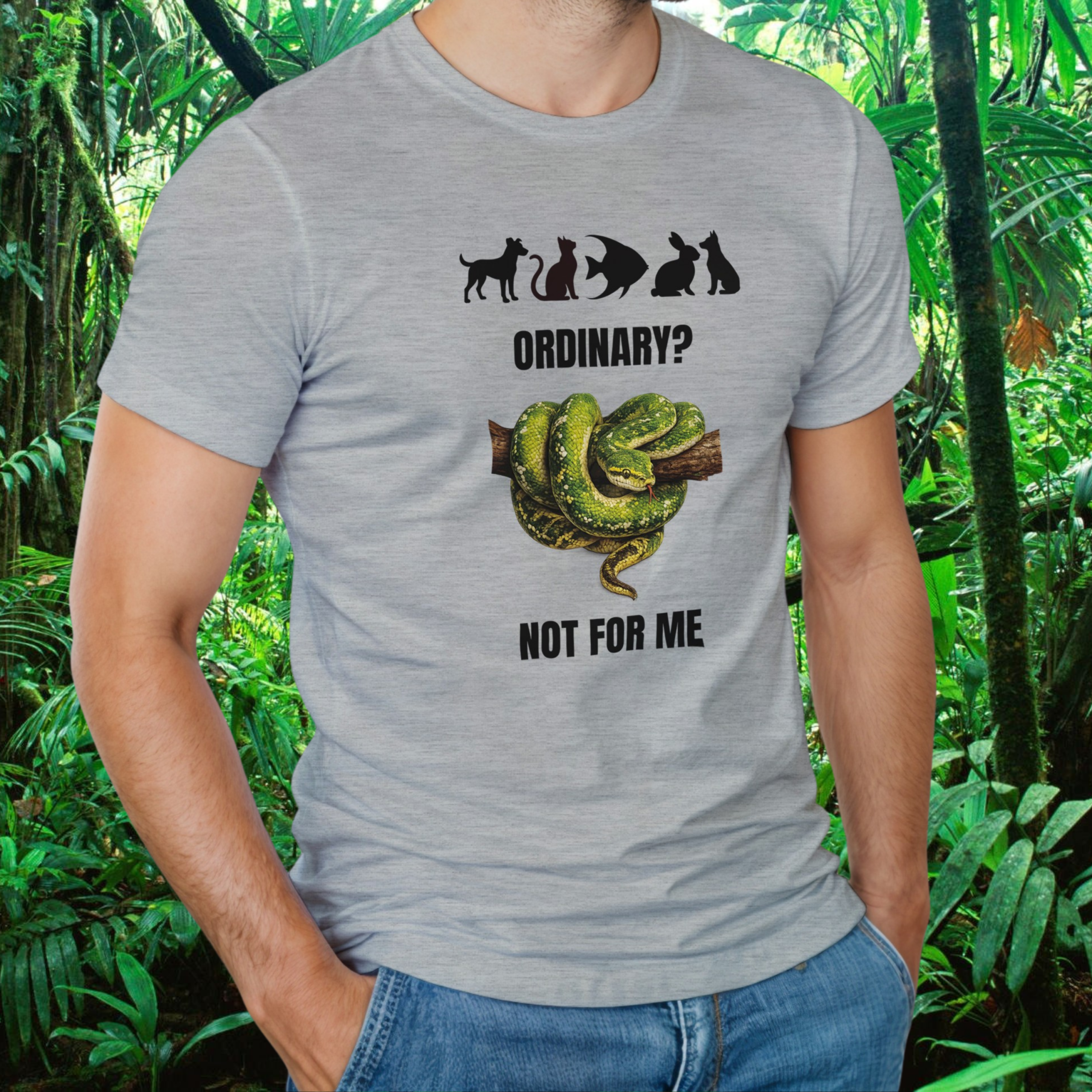 Man wearing an ash snake shirt from the Be different Collection
