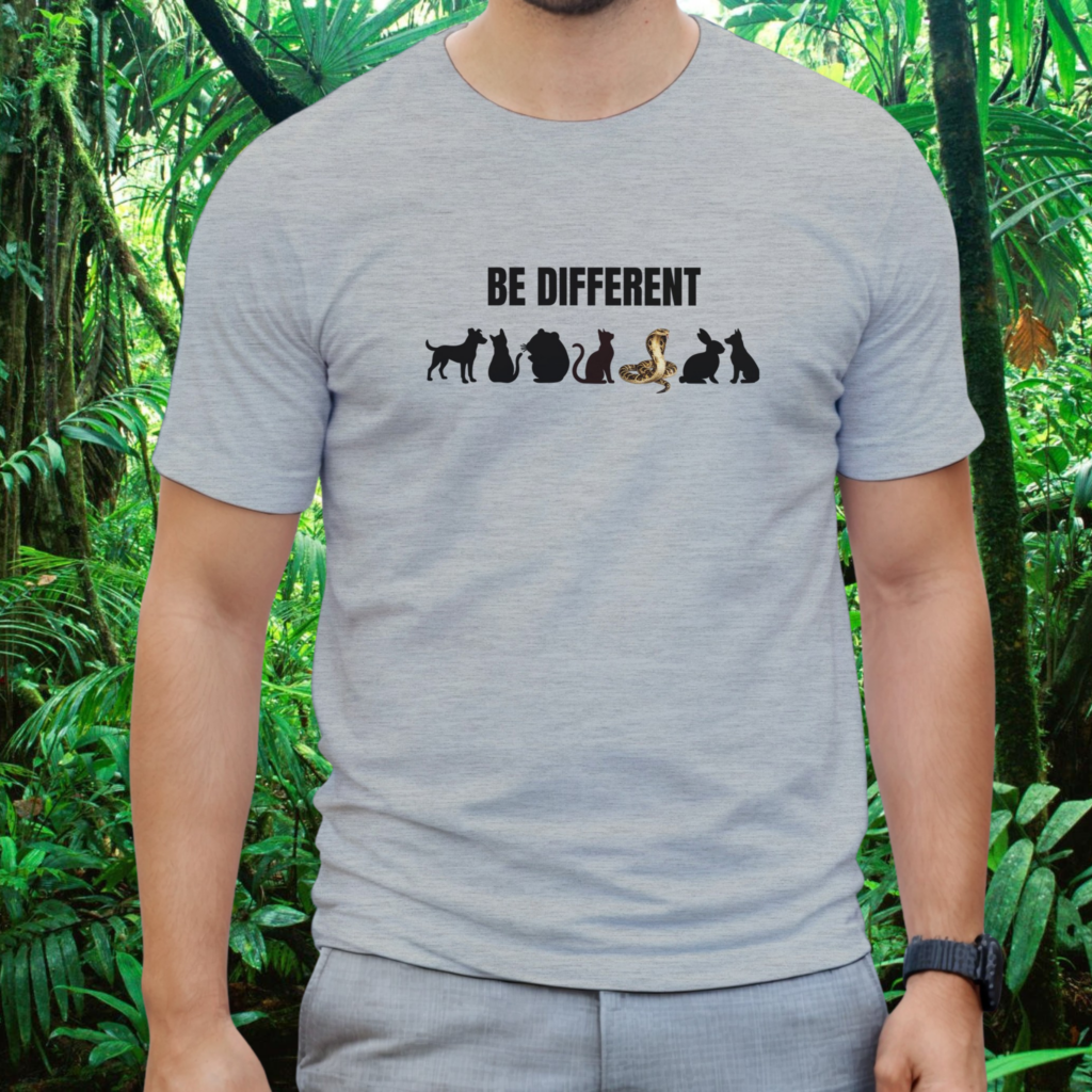 Man wearing an ash Be Different Snake shirt