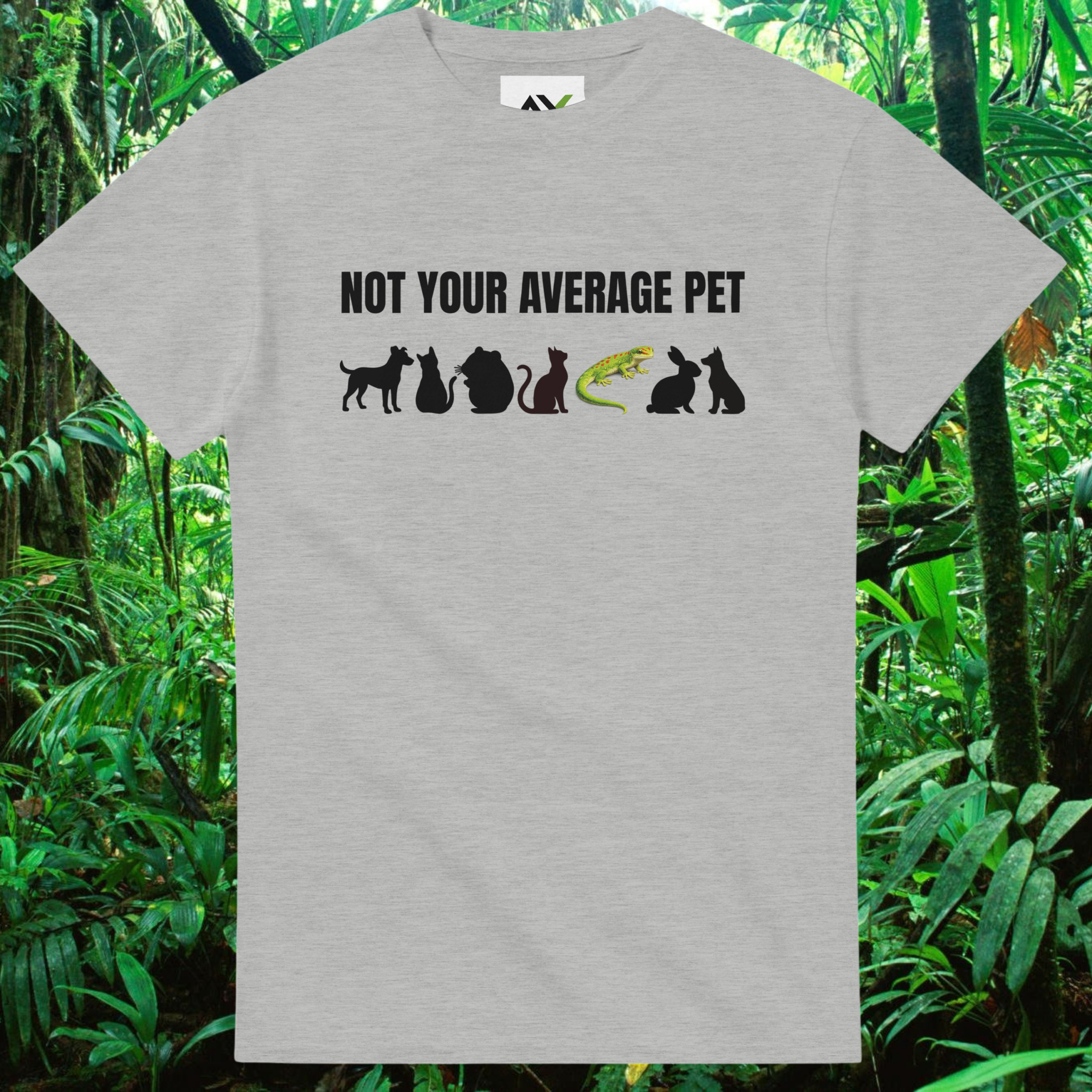 Ash Not Your Average Pet Gecko shirt with colorful gecko design