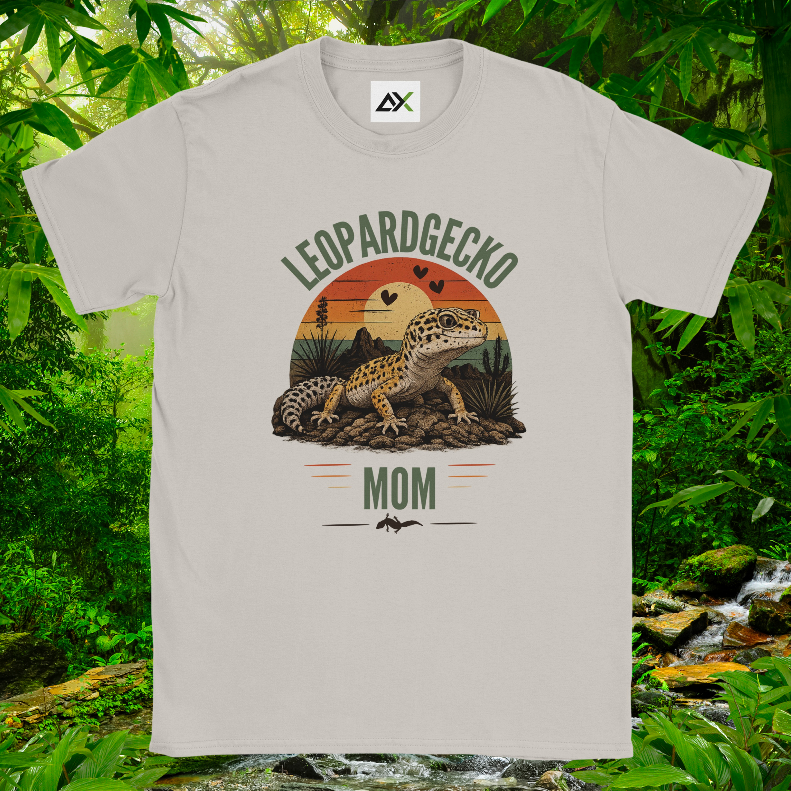 Ice grey Leopard Gecko Mom shirt with sunset design