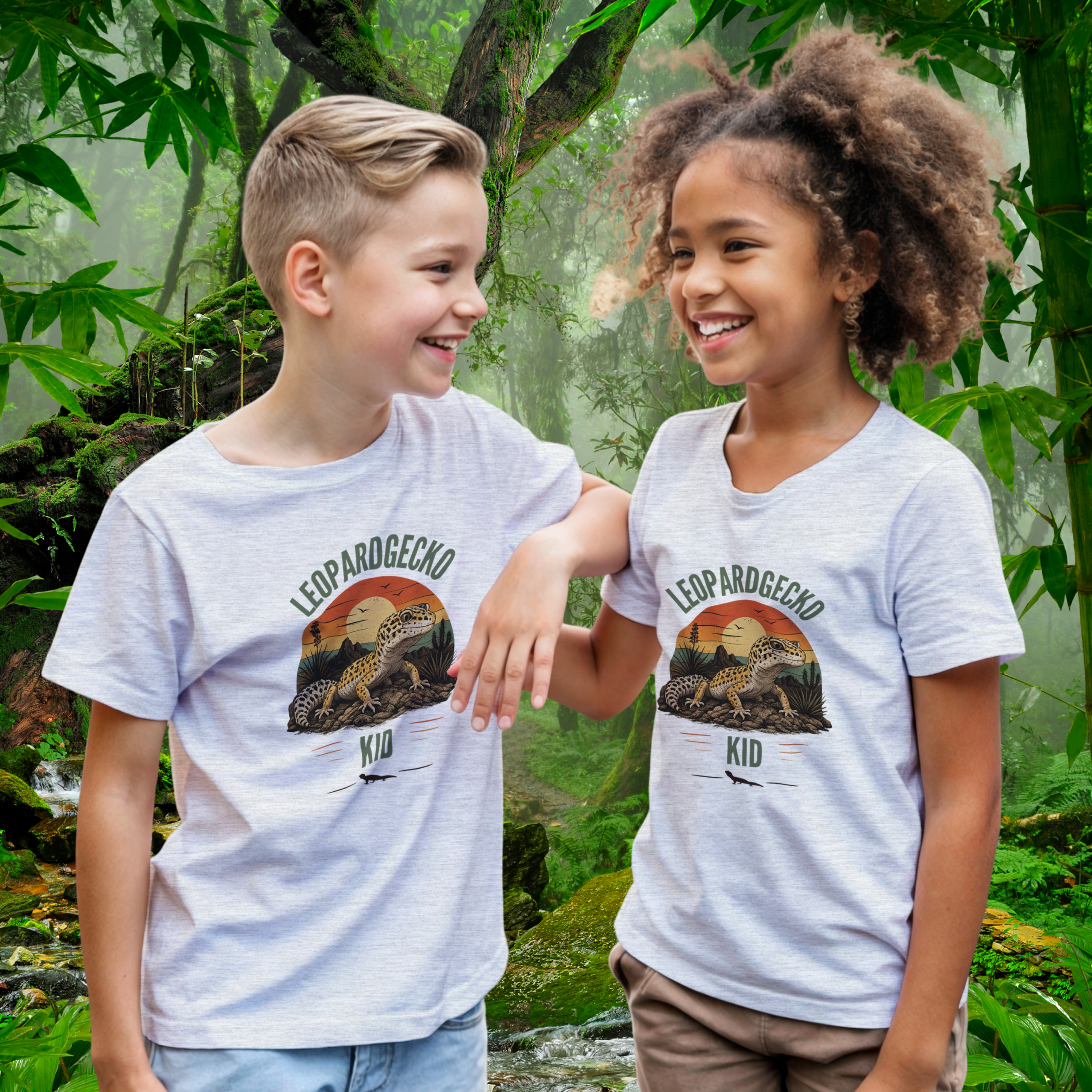 Children wearing Leopard Gecko KID shirts by Aurexico