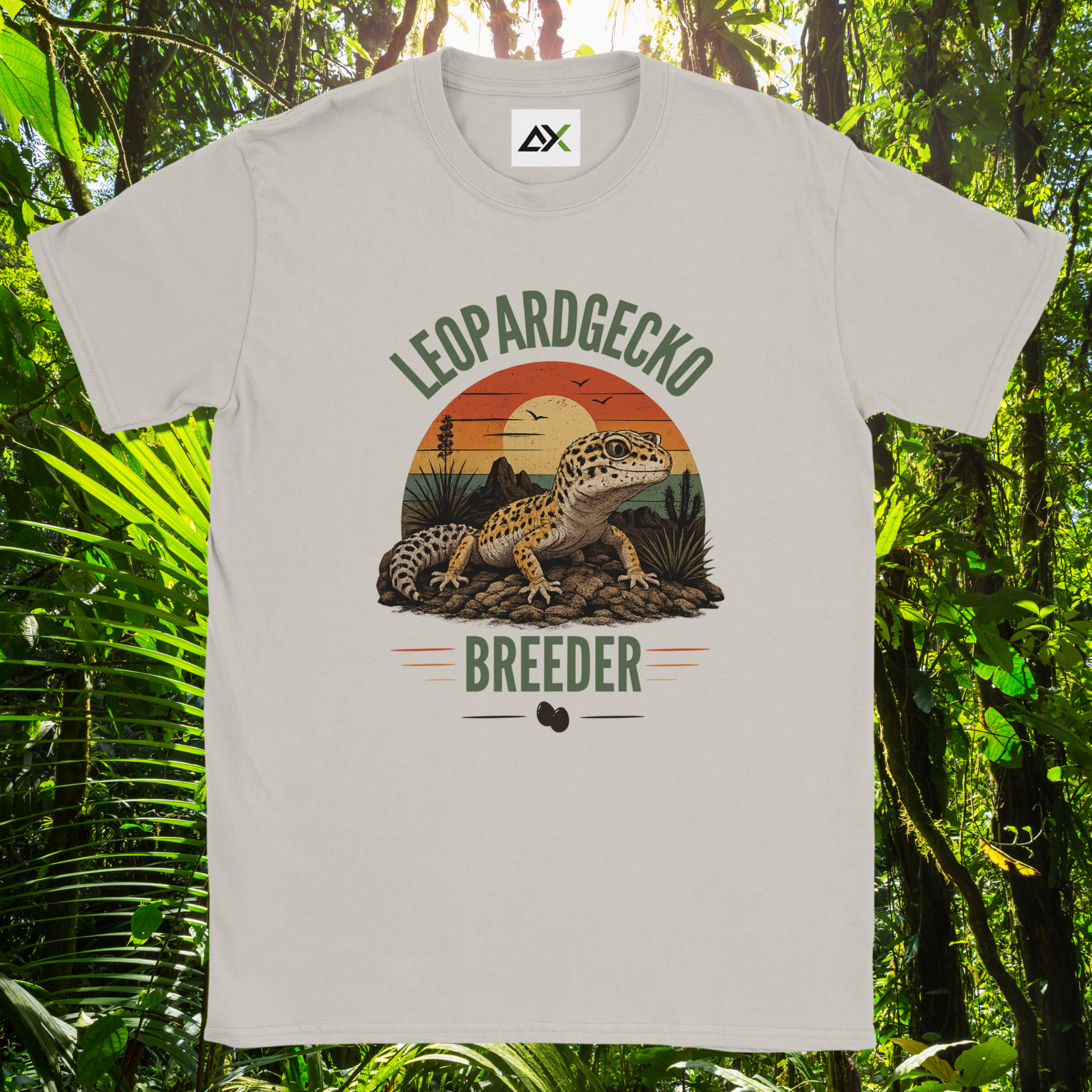Ice grey Leopard Gecko Breeder shirt with sunset design