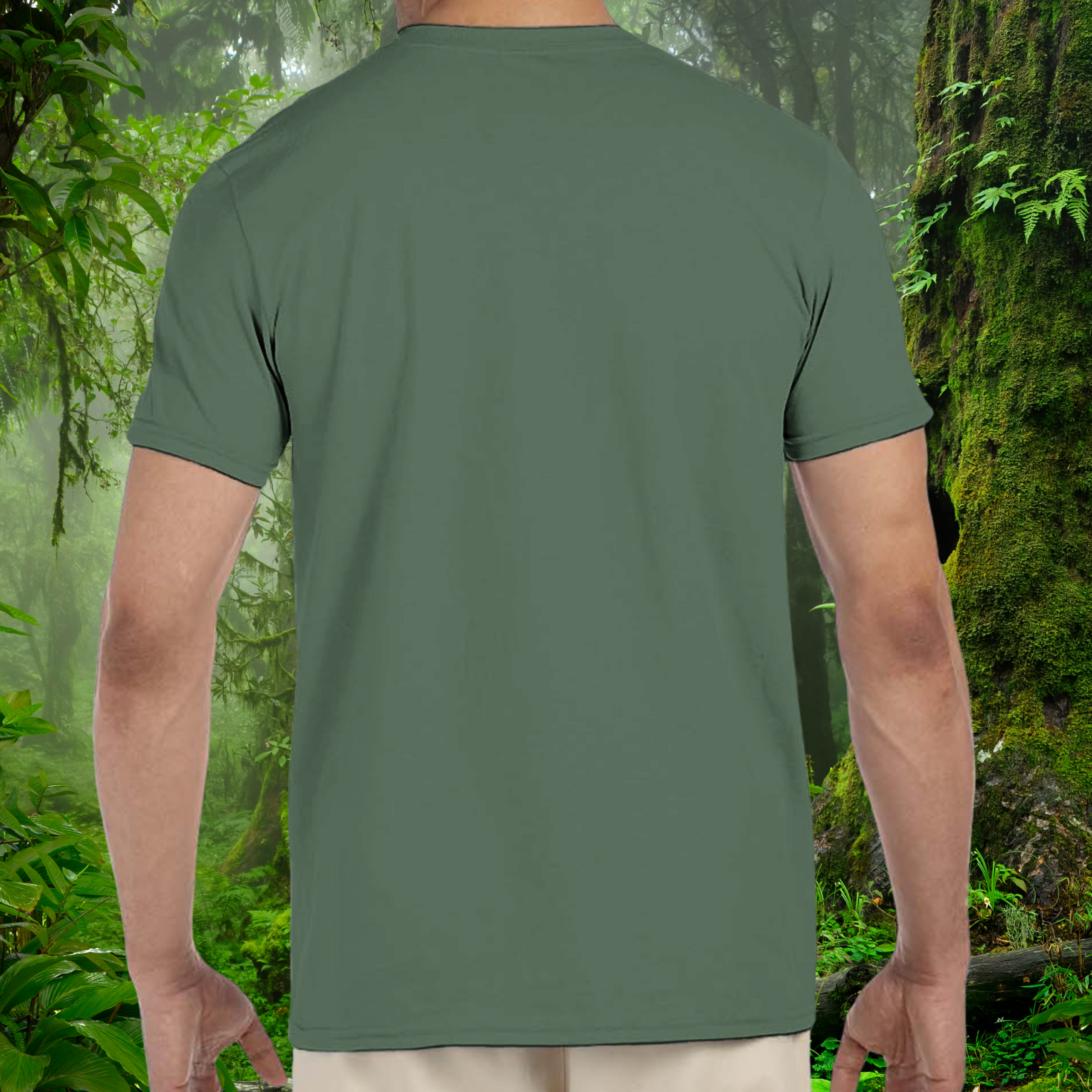 Back view of the military green Hognose Snake shirt from the Keeper Collection