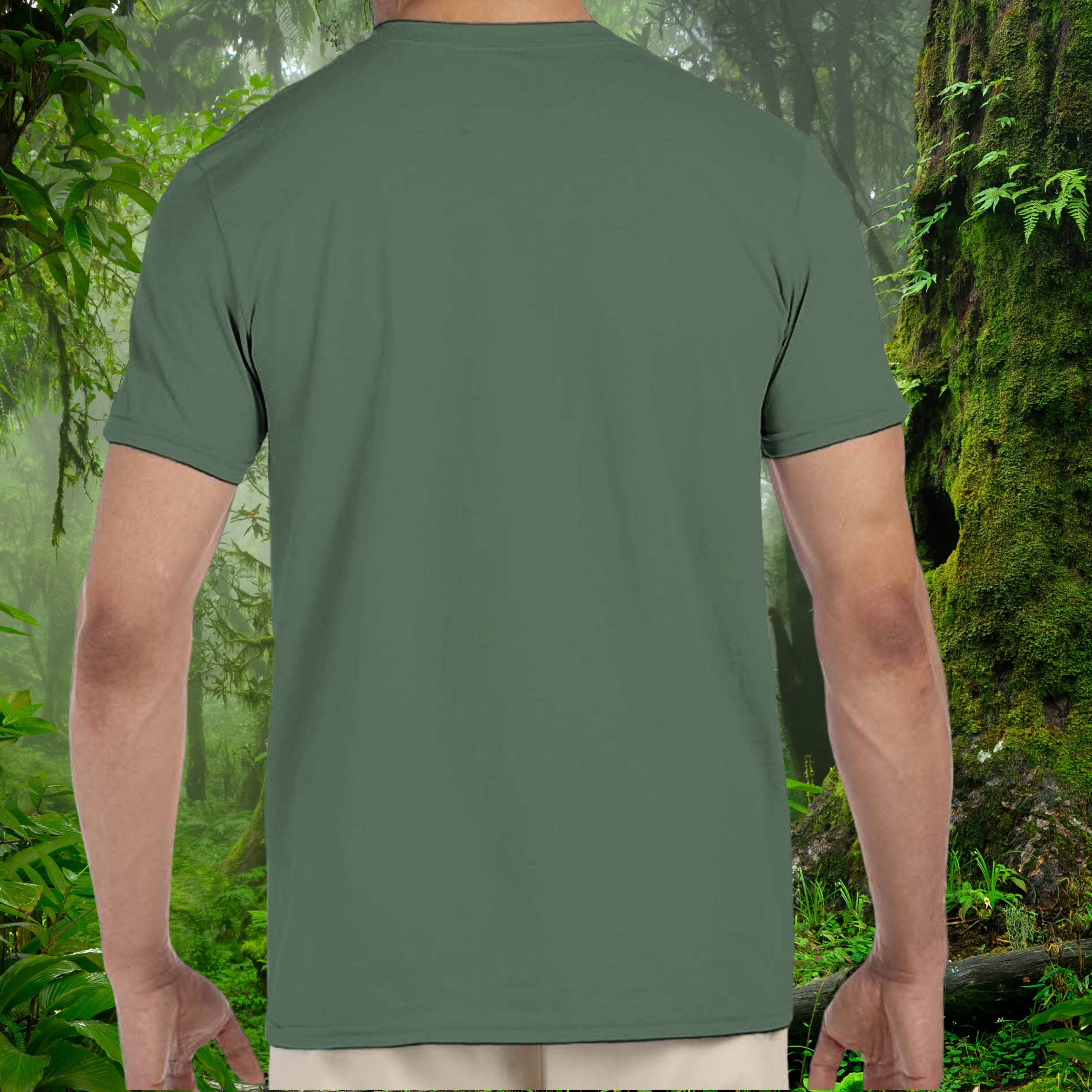 Back view of the military green Gargoyle Gecko shirt from the Keeper Collection