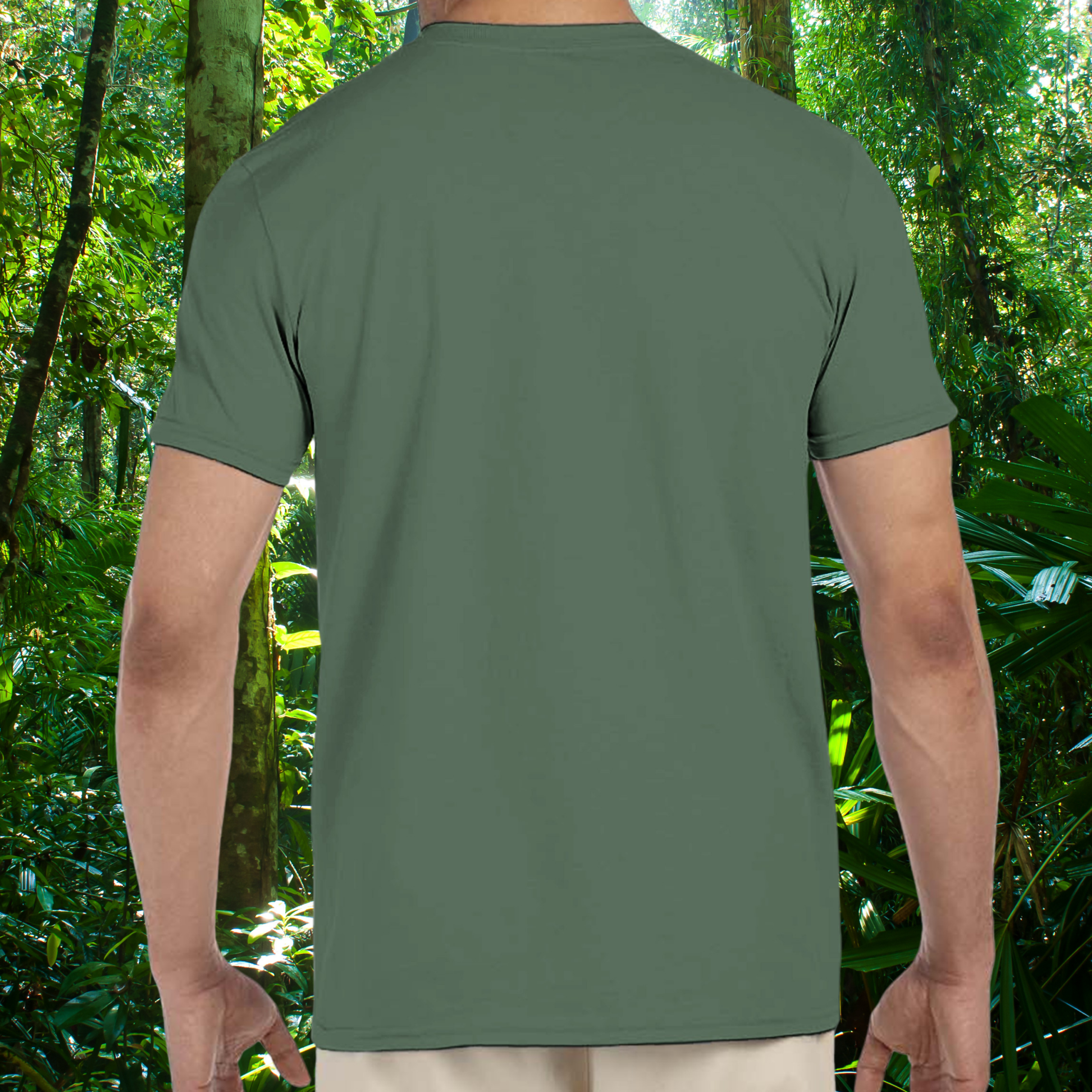 Back view of the military green Blue Tongue Skink shirt from the Keeper Collection