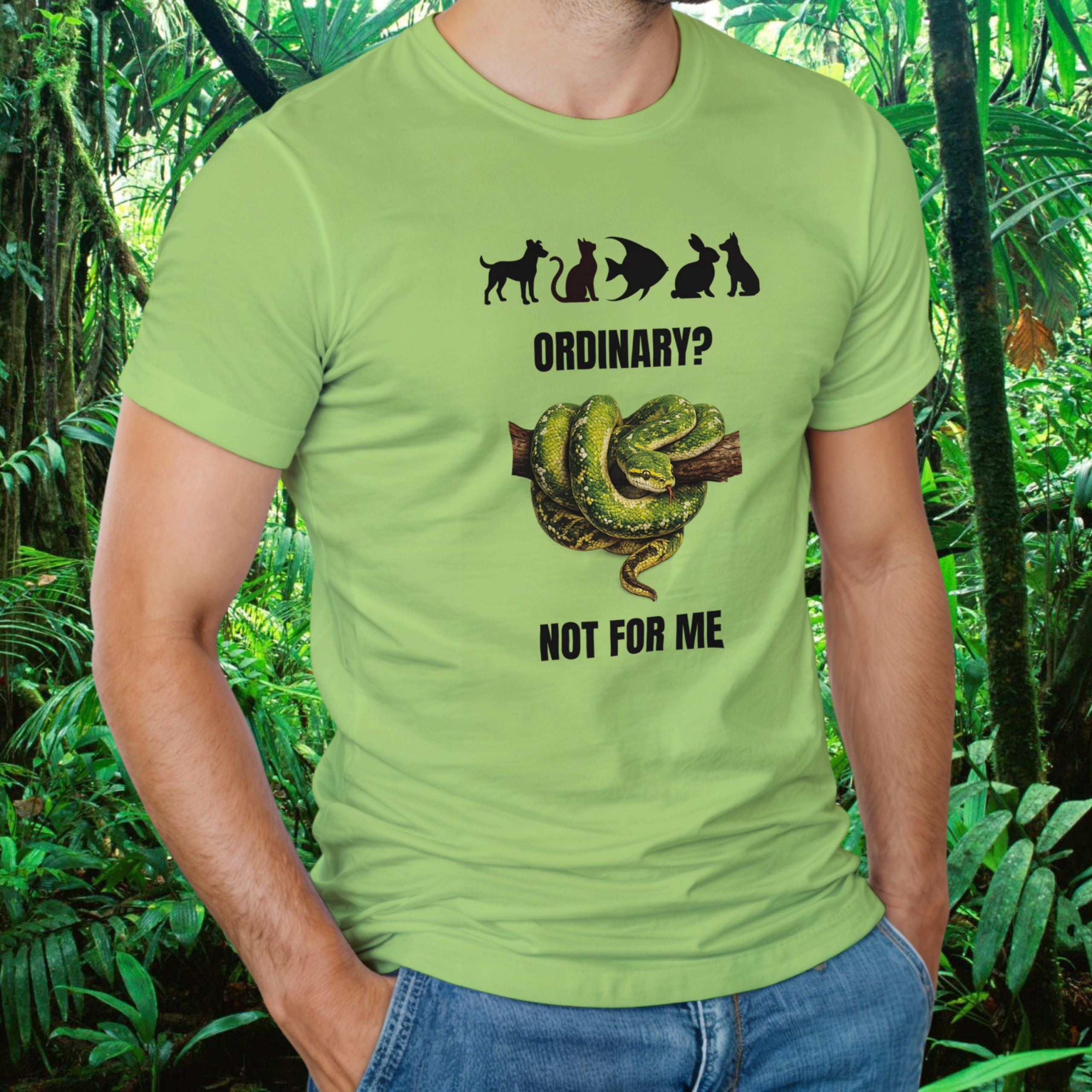 Man wearing a kiwi snake shirt from the Be different Collection