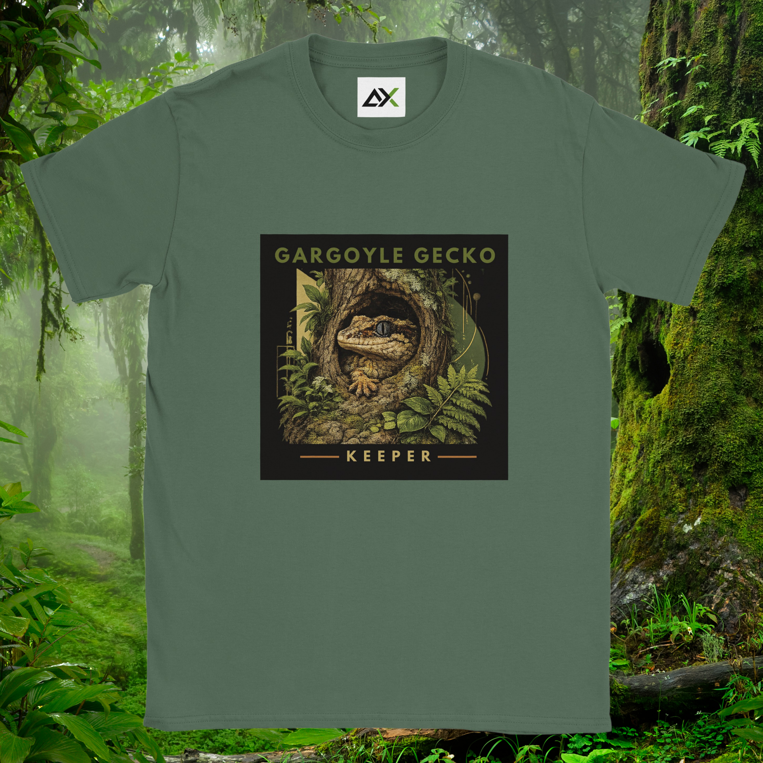 Military green Gargoyle Gecko shirt from the Keeper Collection
