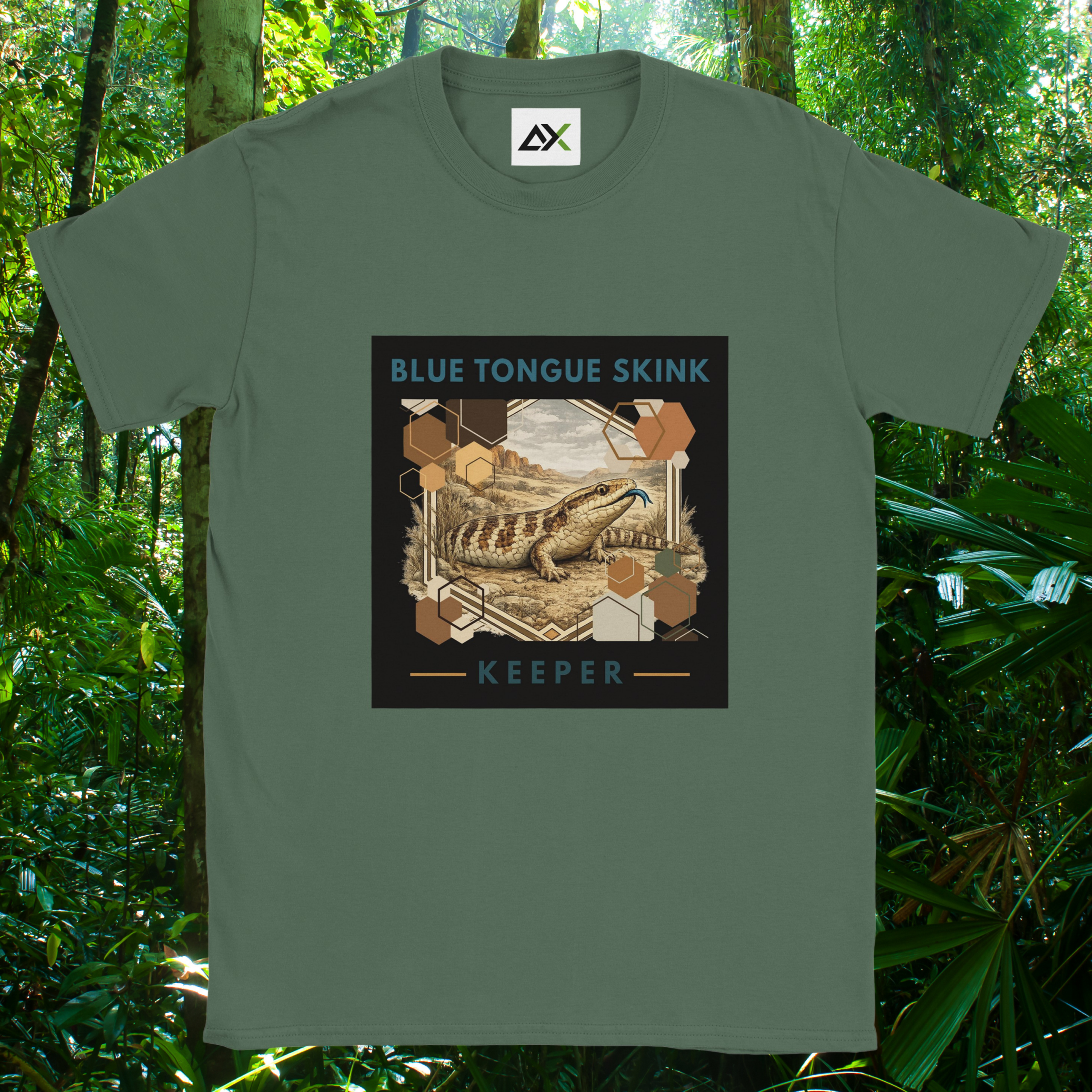 Military green Blue Tongue Skink shirt from the Keeper Collection
