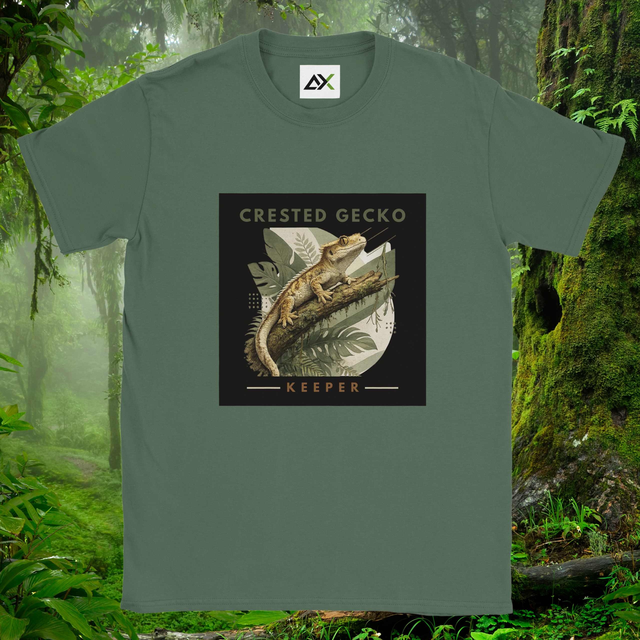 Military green Crested Gecko shirt from the Keeper Collection