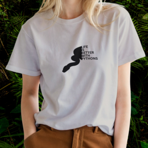 Life is better Collection – Python Shirt – Ice Grey – Woman Woman wearing an ice grey Python shirt from the Life is better Collection
