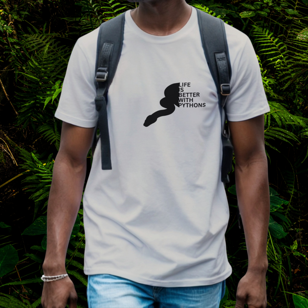 Man wearing an ice grey Python shirt from the Life is better Collection