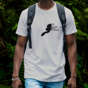 Man wearing an ice grey Python shirt from the Life is better Collection