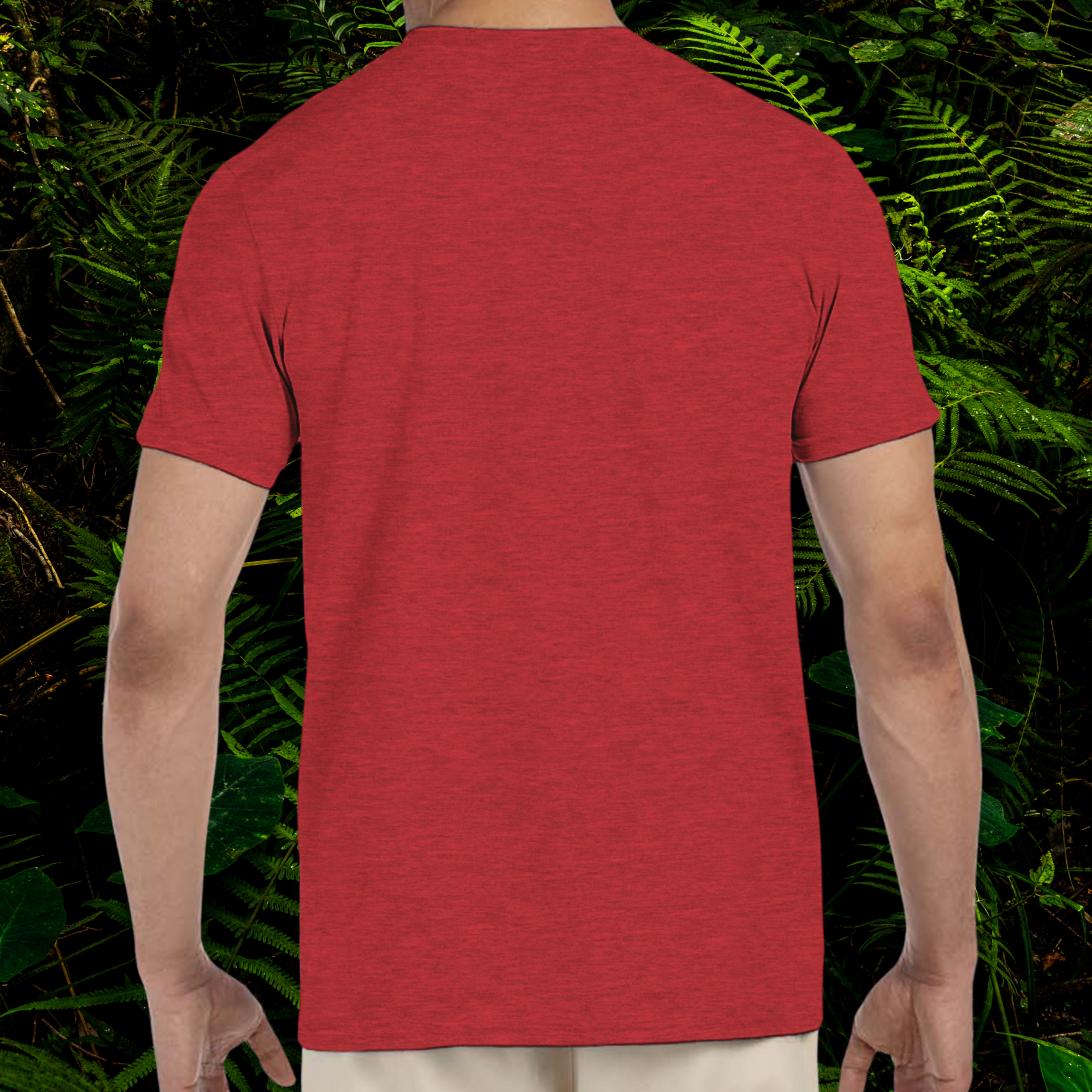 Back view of the heather red Python shirt from the Life is better Collection