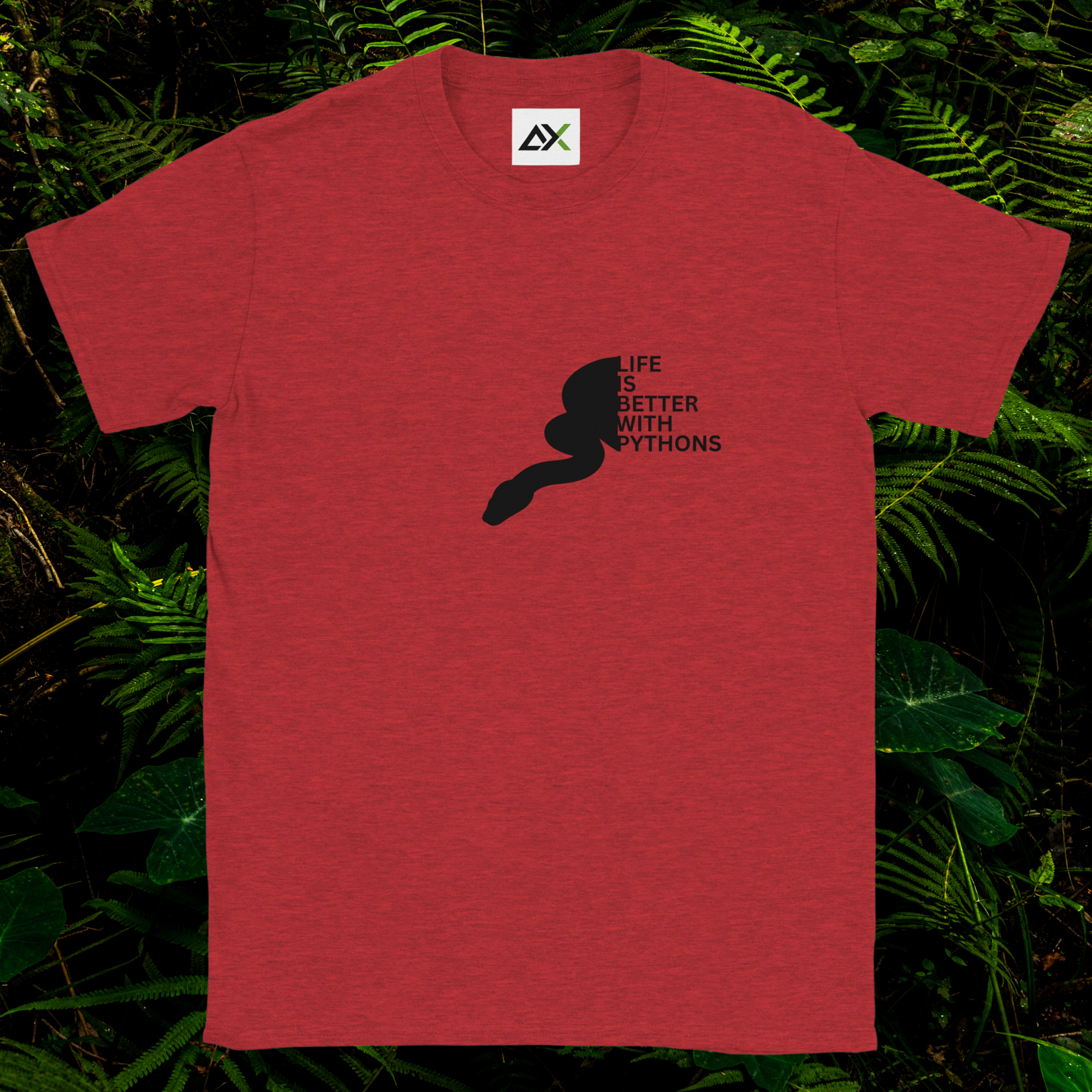 Heather red Python shirt from the Life is better Collection