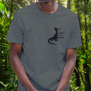 Life is better Collection – Lizards Shirt – Graphite Heather – Man Man wearing a graphite heather Lizards shirt from the Life is better Collection