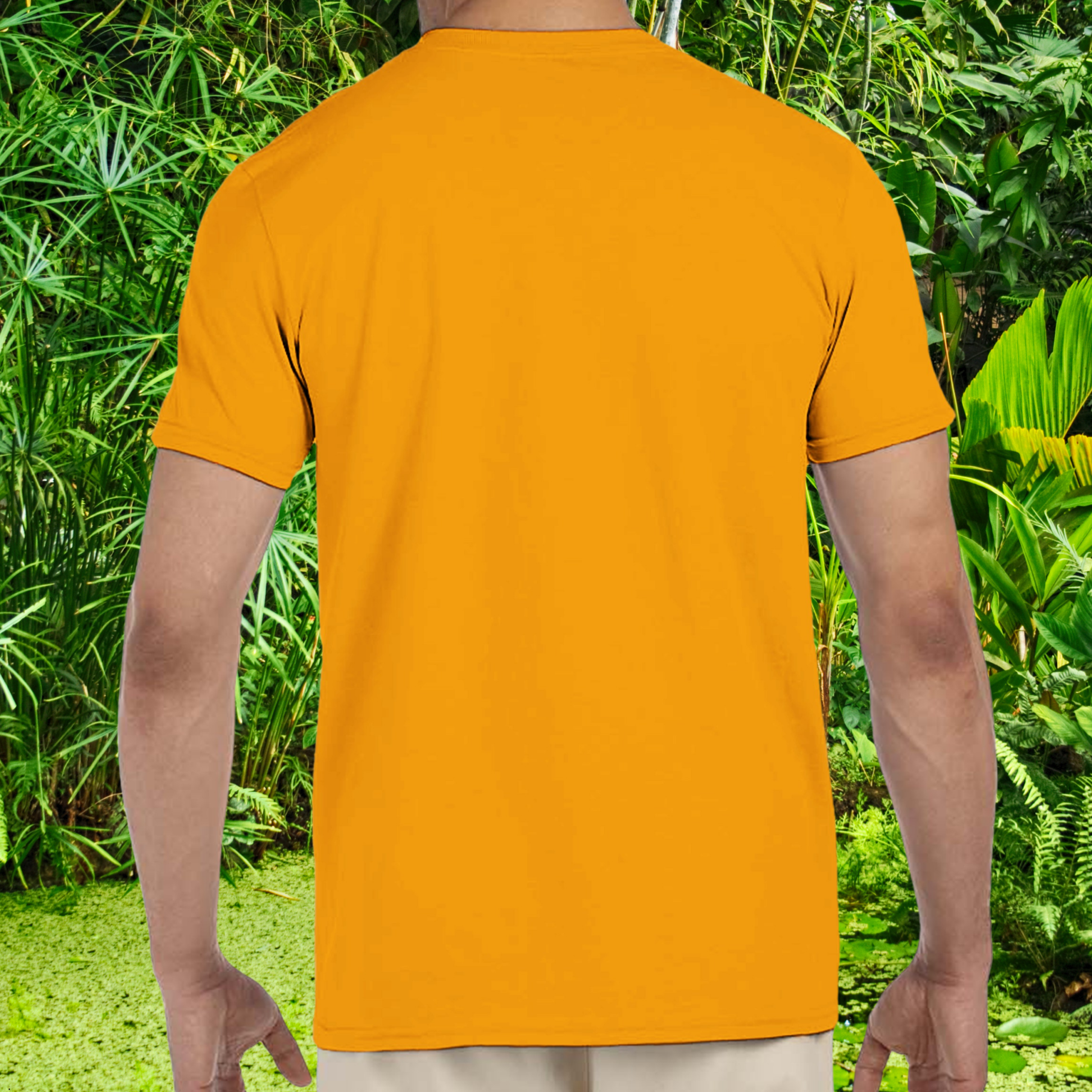 Back view of the gold Reptile shirt from the Life is better Collection