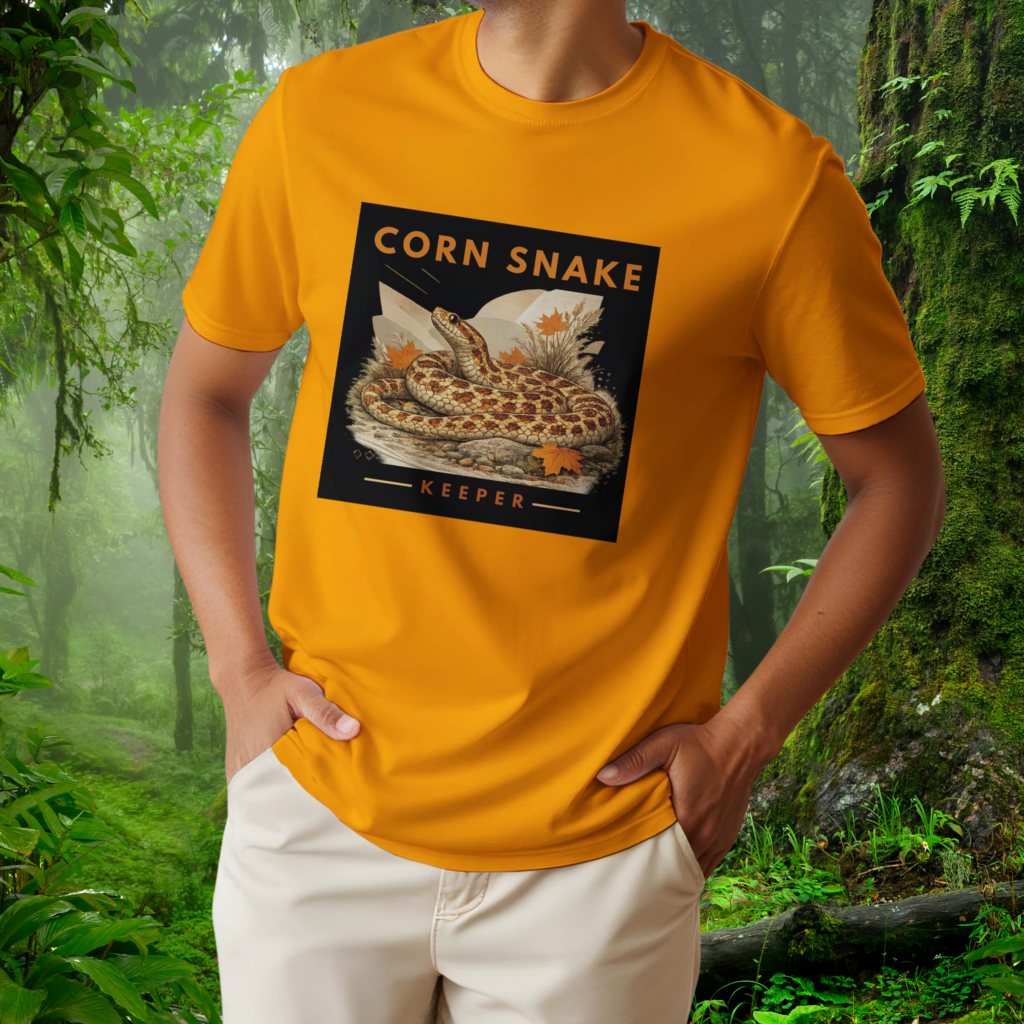 Man wearing a gold Corn Snake shirt from the Keeper Collection