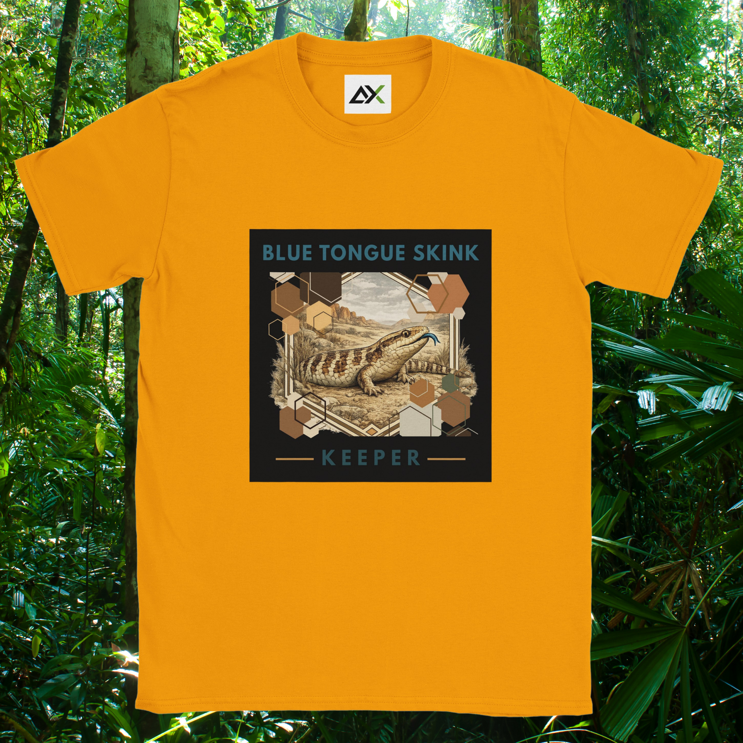 Gold Blue Tongue Skink shirt from the Keeper Collection