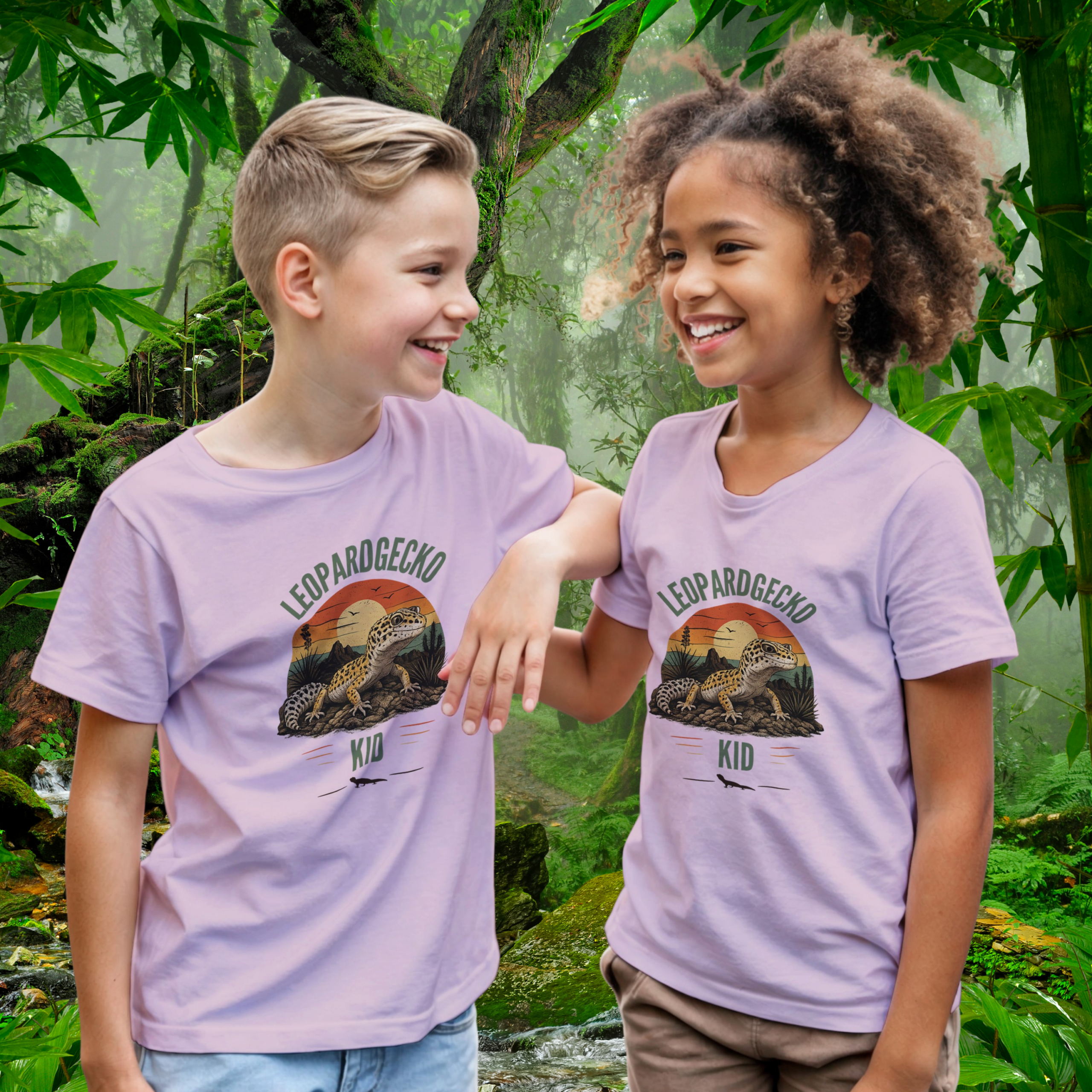 Children wearing Light Pink Leopard Gecko KID shirts by Aurexico