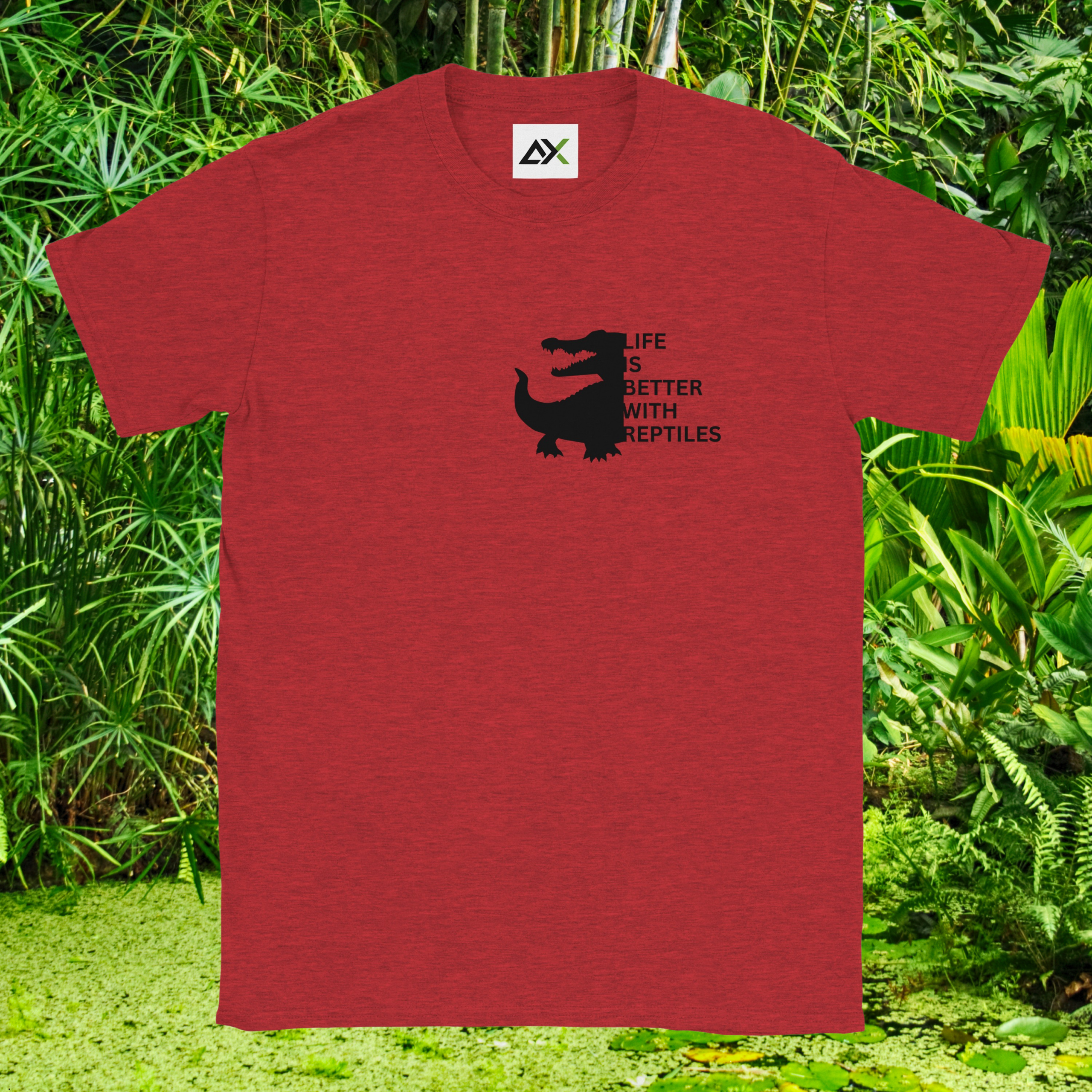 Heather red Reptile shirt from the Life is better Collection