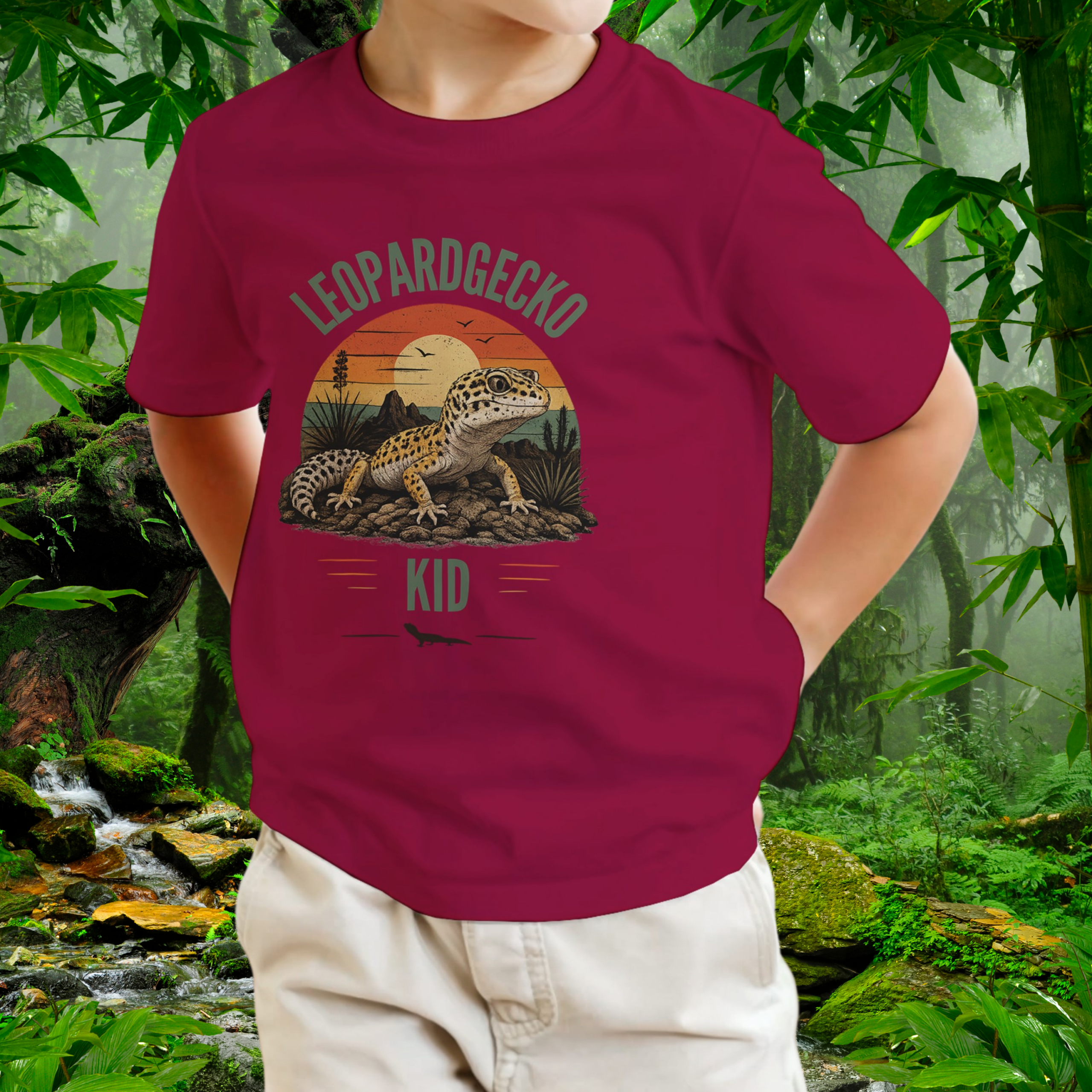 Child wearing Cardinal Red Leopard Gecko KID T-shirt