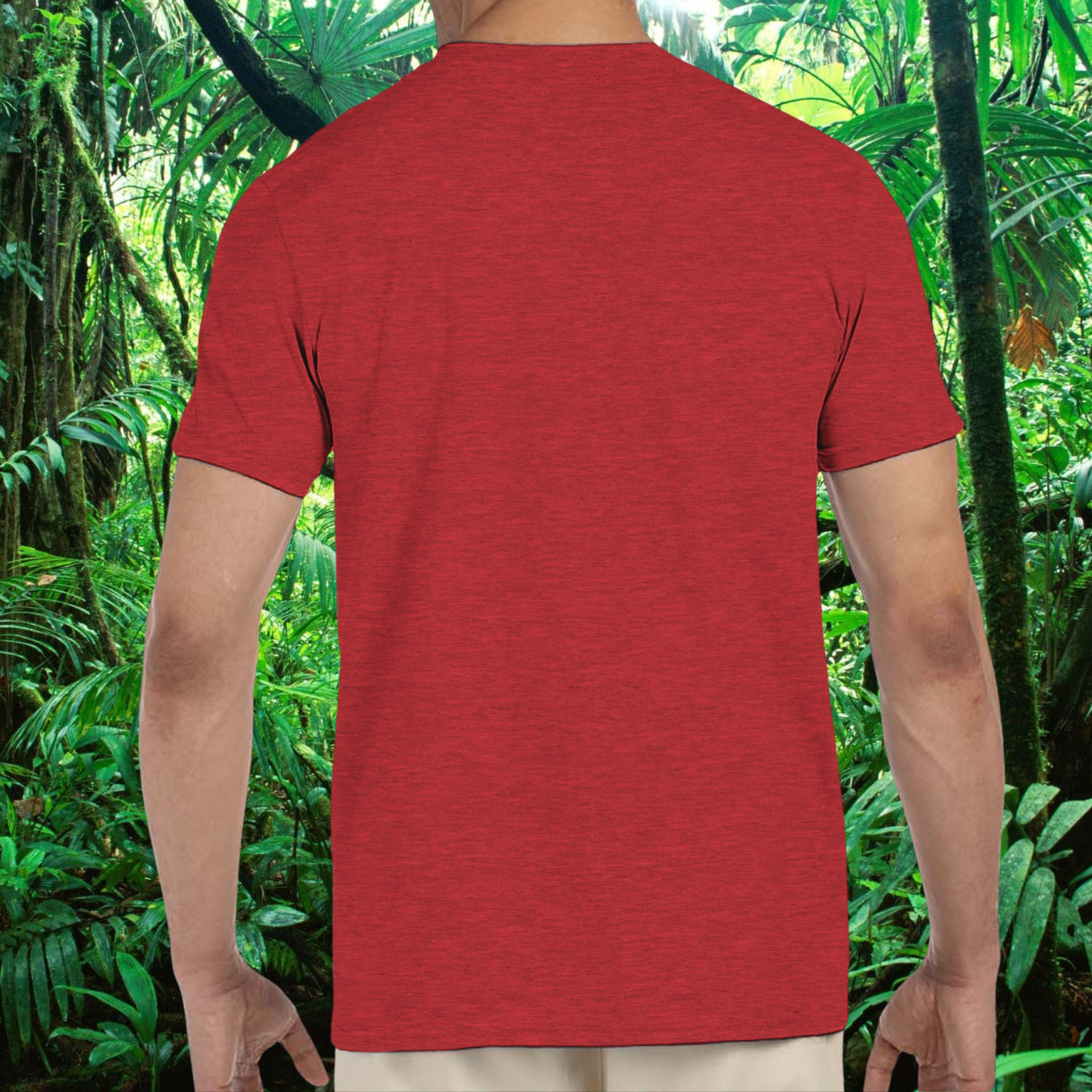 Back view of the heather red Leopard Gecko shirt from the Life is better Collection