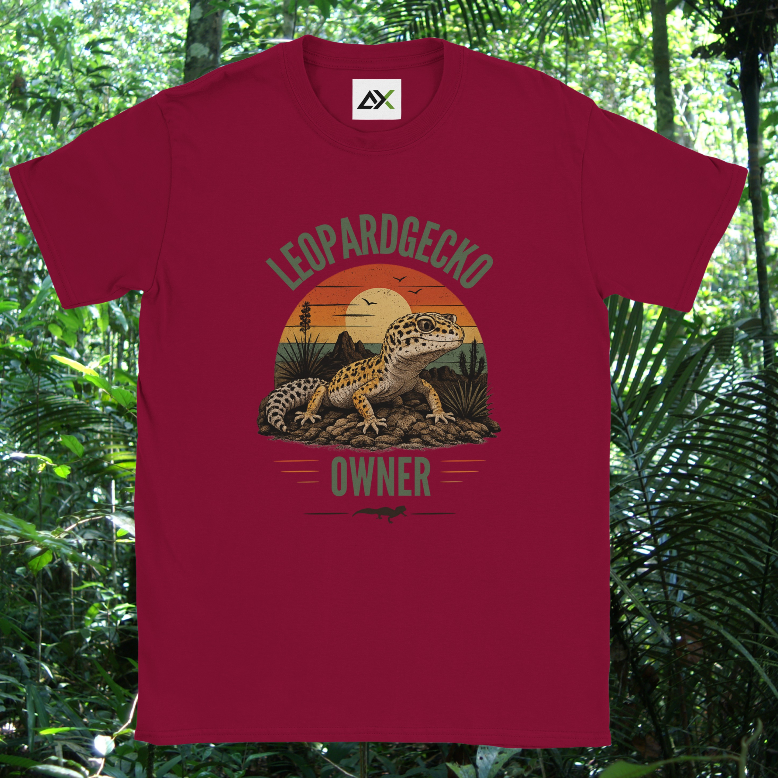 Cardinal red Leopard Gecko Owner shirt with sunset design