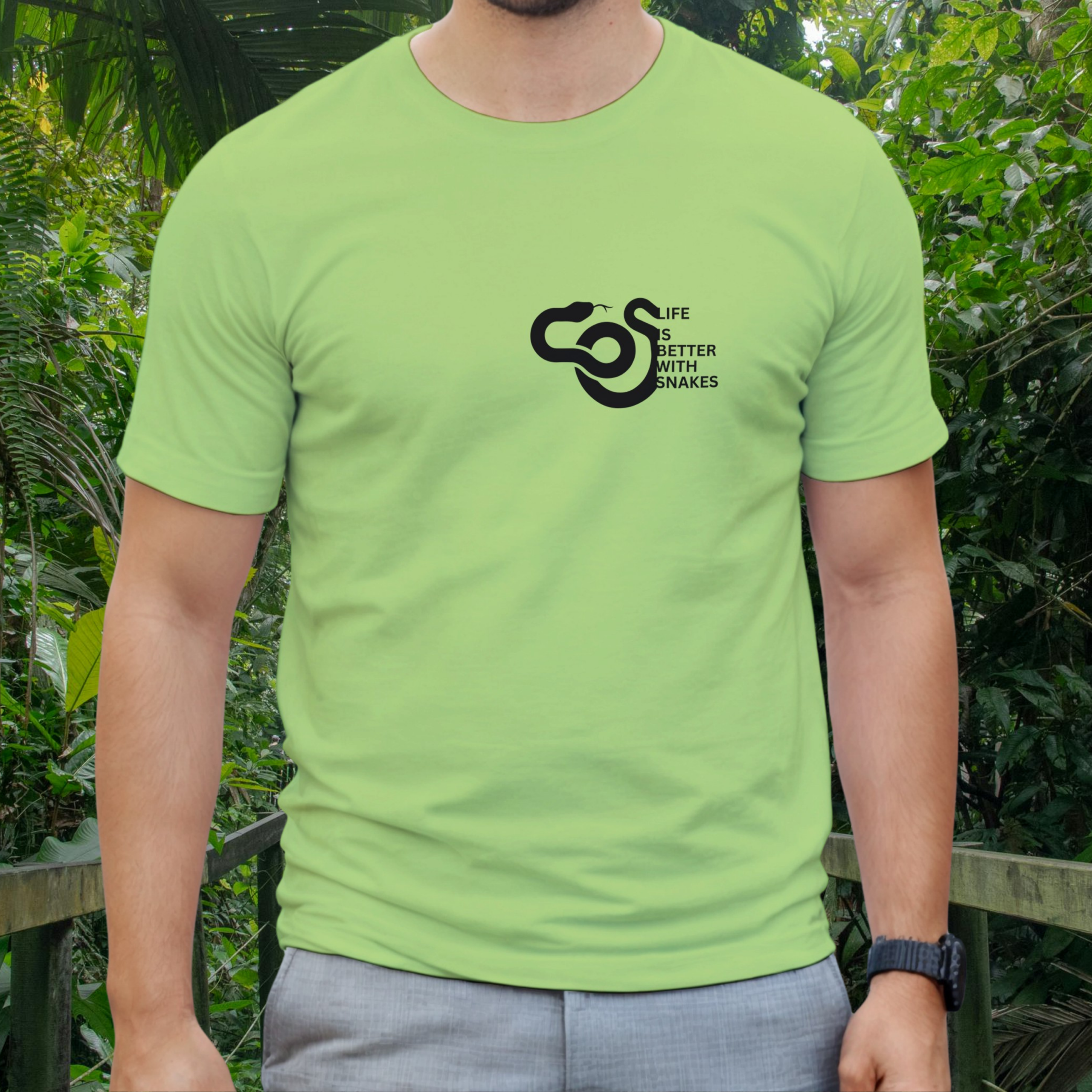 Man wearing a kiwi Snakes shirt from the Life is better Collection