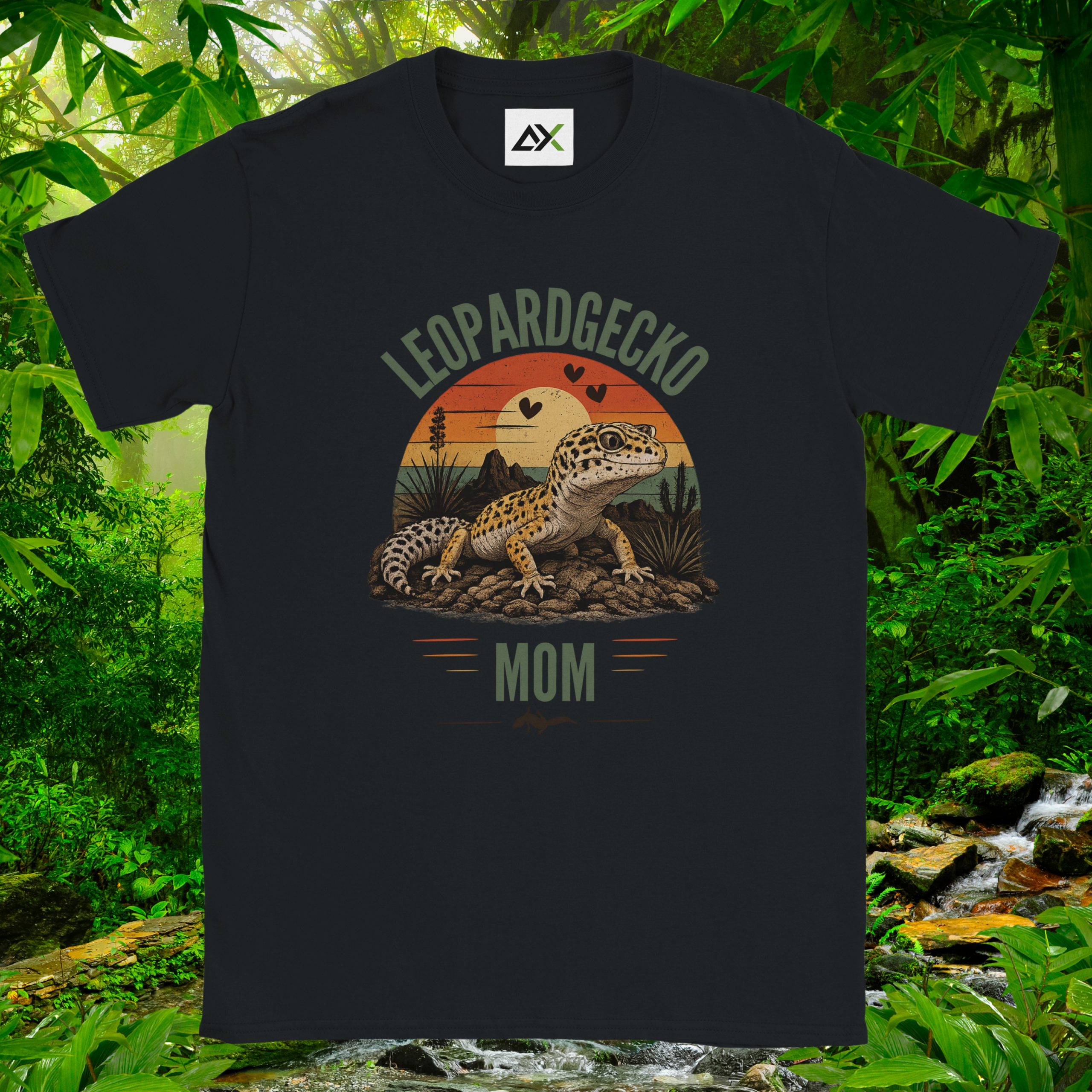 Black Leopard Gecko Mom shirt with sunset design
