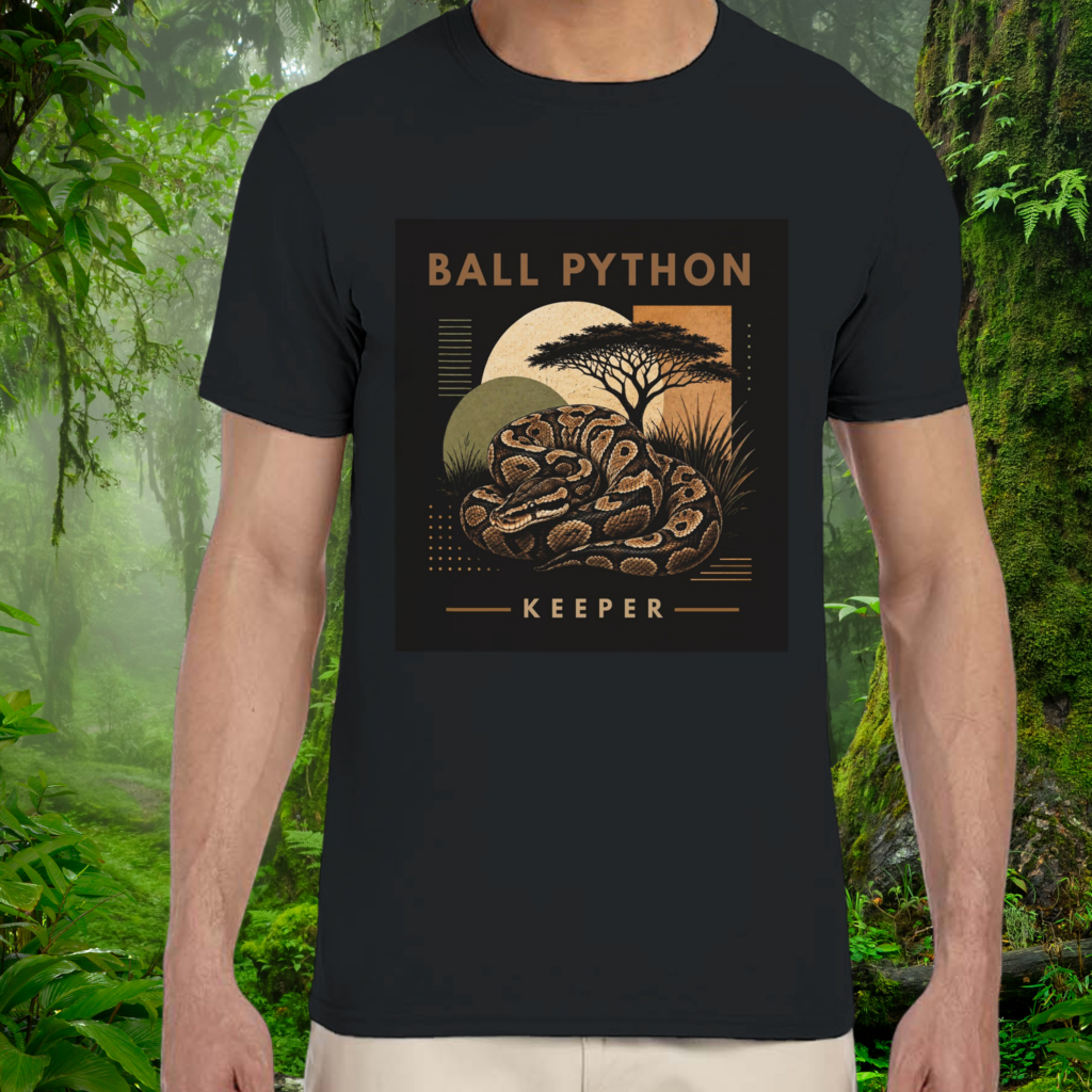 Man wearing a black Ball Python shirt from the Keeper Collection