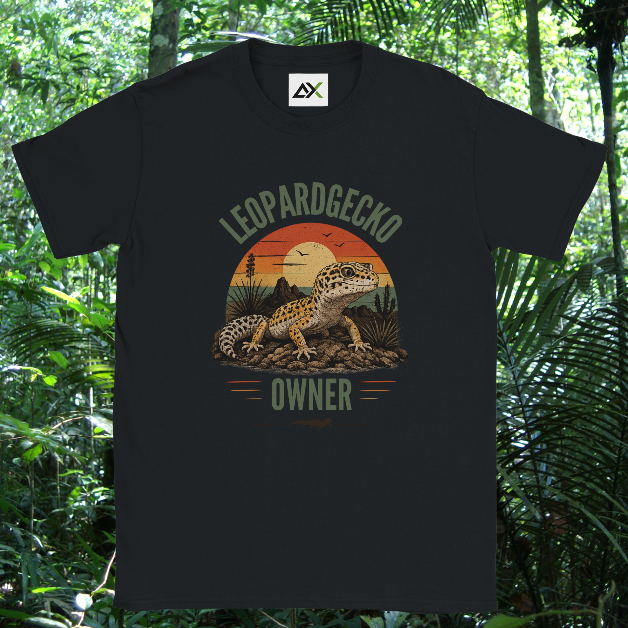 Black Leopard Gecko Owner shirt with sunset design