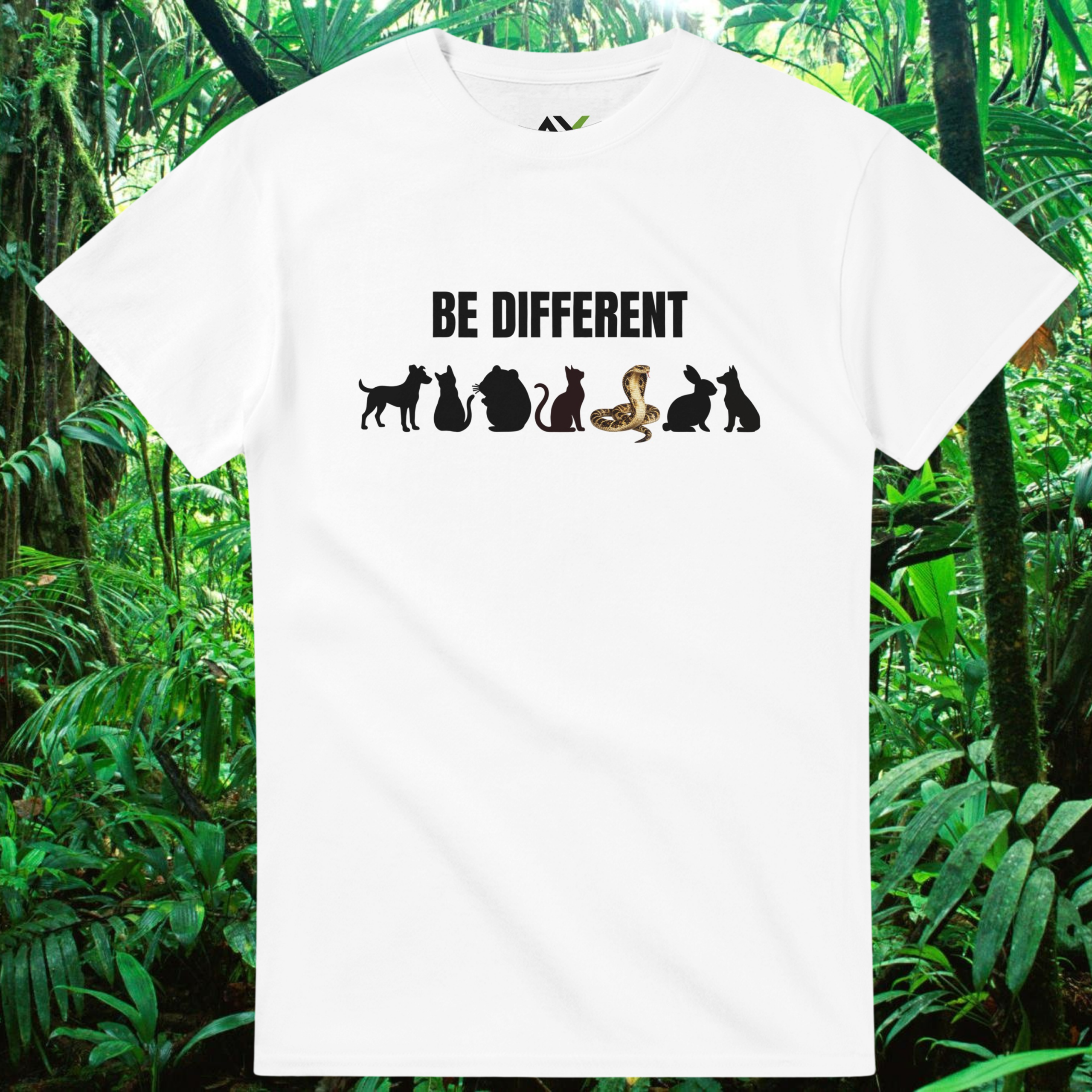 White Be Different Snake shirt with animal and snake design